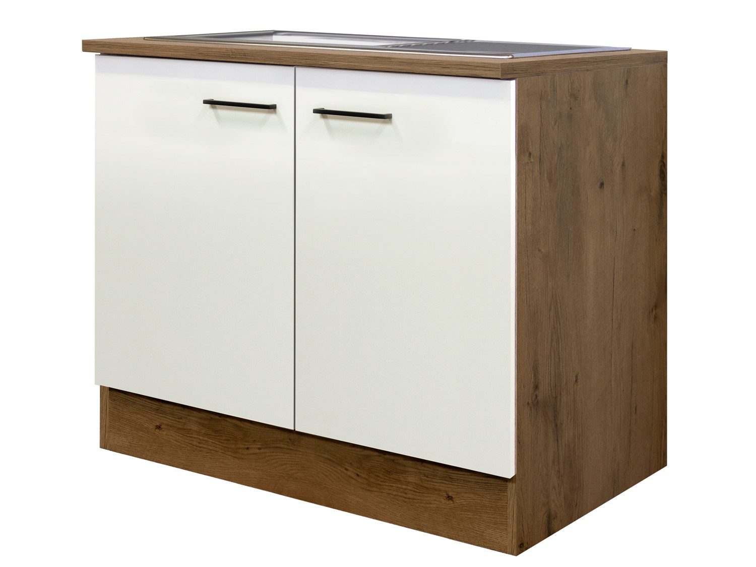 Flex-Well Spülenunterschrank Spülenunterschrank mit Arbeitsplatte & Spüle - 100 cm breit - Magnolia