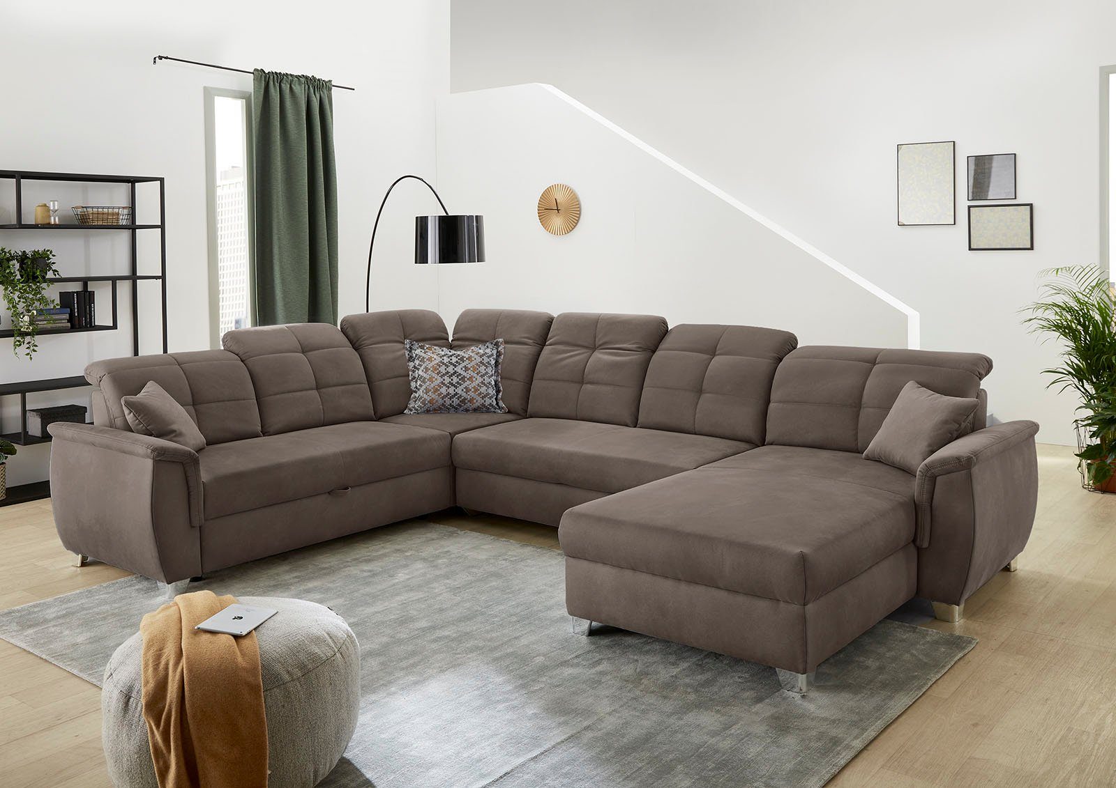 Jockenhöfer Gruppe Wohnlandschaft Livorno U-Form, B: 354 cm, mit Schlaffunktion, Bettkasten, Kopfteilverstellung & Zierkissen