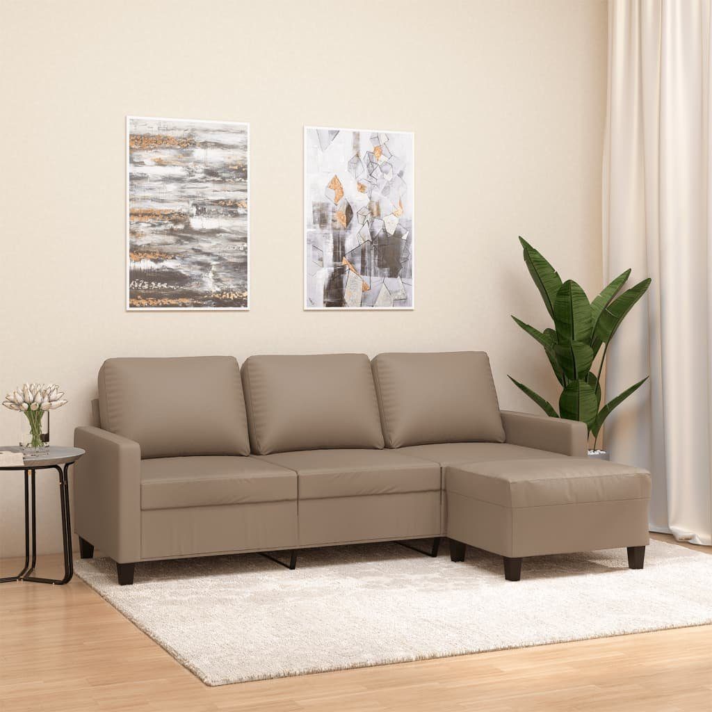 vidaXL Sofa 3-Sitzer-Sofa mit Hocker Cappuccino-Braun 180 cm Kunstleder