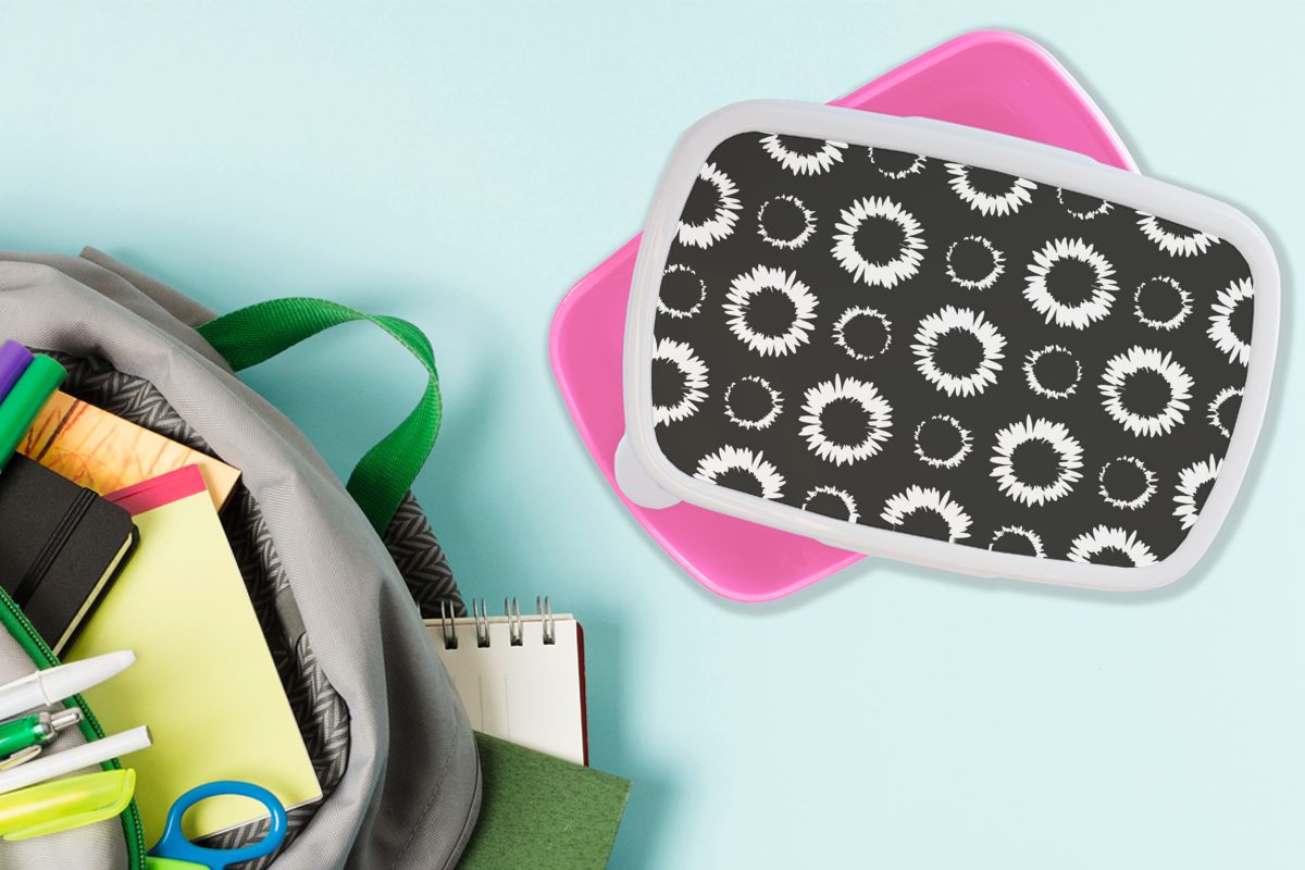 Snackbox, Kunststoff, Muster Erwachsene, rosa Mädchen, (2-tlg), Schwarz, Brotbox für Kinder, Blumen Brotdose - - Kunststoff MuchoWow Lunchbox