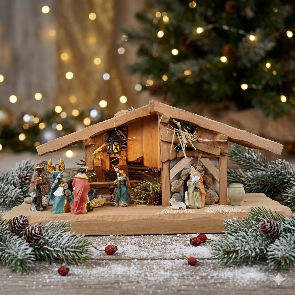 Krippenursel Krippe Weihnachtskrippe Kalchreuth inkl. 11-tlg. Figurensatz K 111 (11-tlg), Handbemalte Figuren