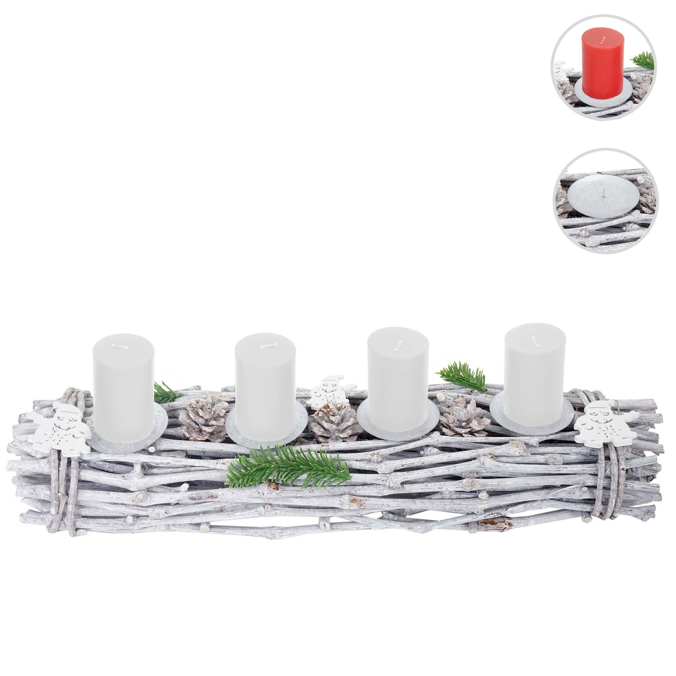 Aufwendig MCW Mit Adventskranz Kerzen 4 weiß, geschmückt T783-L, Kerzenhaltern, weiße
