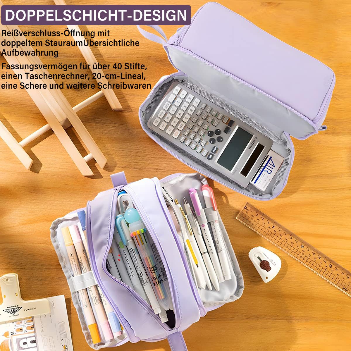 MOPUEA Federmäppchen Federmäppchen mit großem Fassungsvermögen, Reißverschluss und Griff, (Federmäppchen, Großes Federmäppchen mit mehreren Reißverschlussfächer – Bild 4 von 5