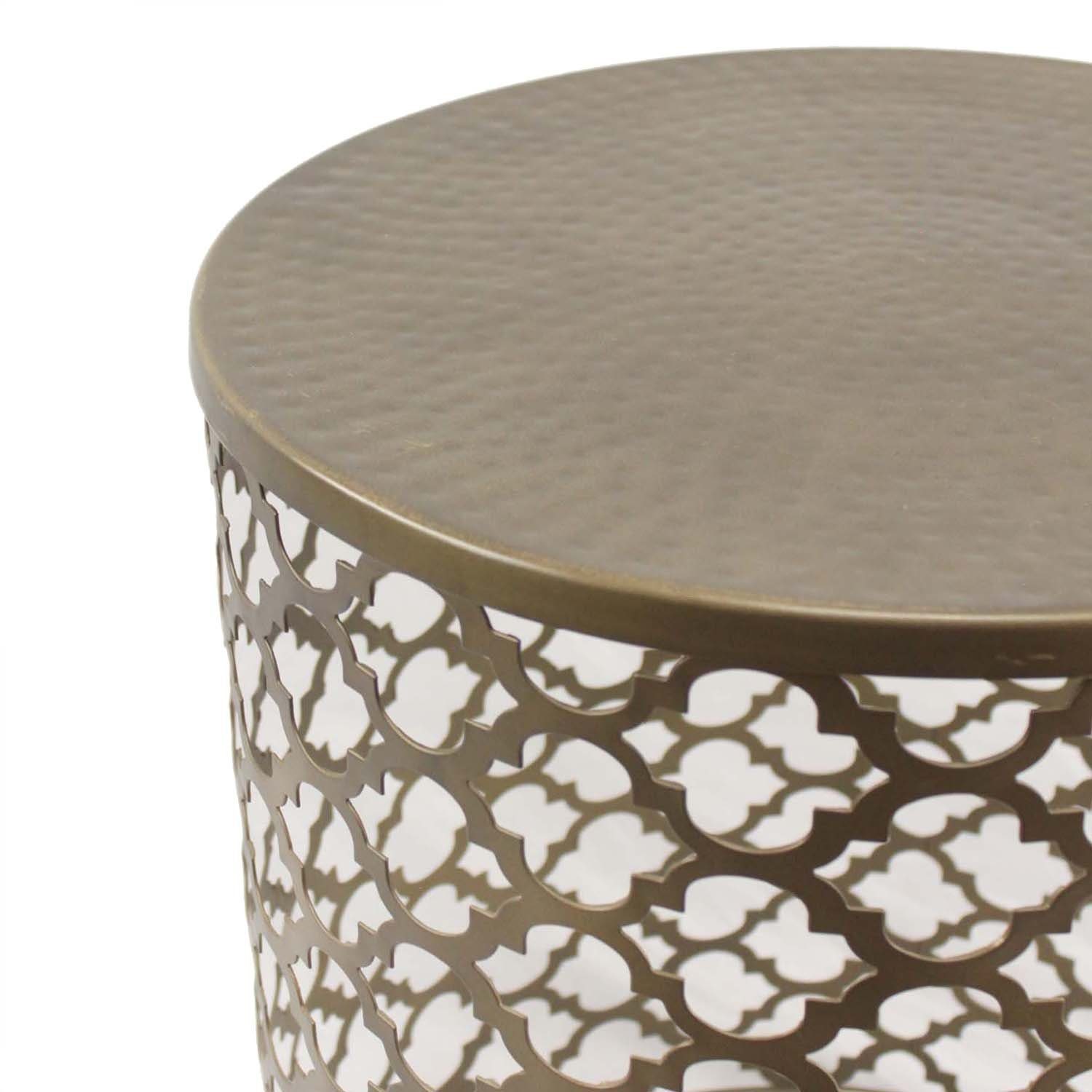 Casa Moro Beistelltisch Orientalischer Beistelltisch Arabesk rund Farbe Antik-Messing (Boho Chic Sofatisch Metall Tisch, Kunsthandwerk, Couchtisch im Marokkanischen Stil), Geschenideen