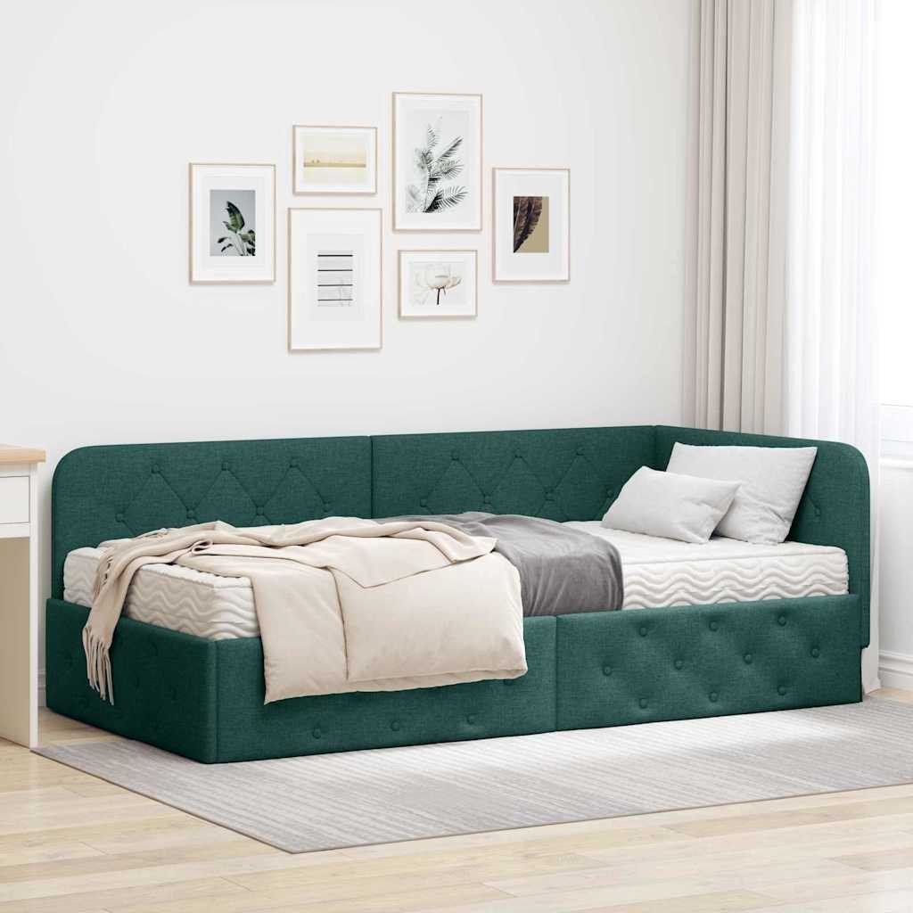 furnicato Daybed Eckbettgestell 90 x 190 cm Dunkelgrün, Umkehrbares Kopfteil Tagessofa mit Matratze für das Gästezimmer