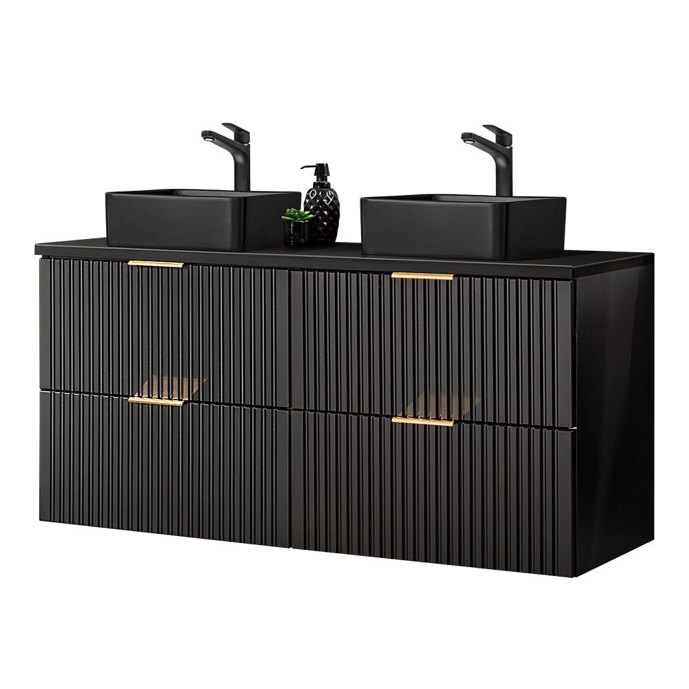 Lomadox Waschtisch ADELAIDE-56-BLACK, mit 2 schwarzen Aufsatzbecken matt sc günstig online kaufen