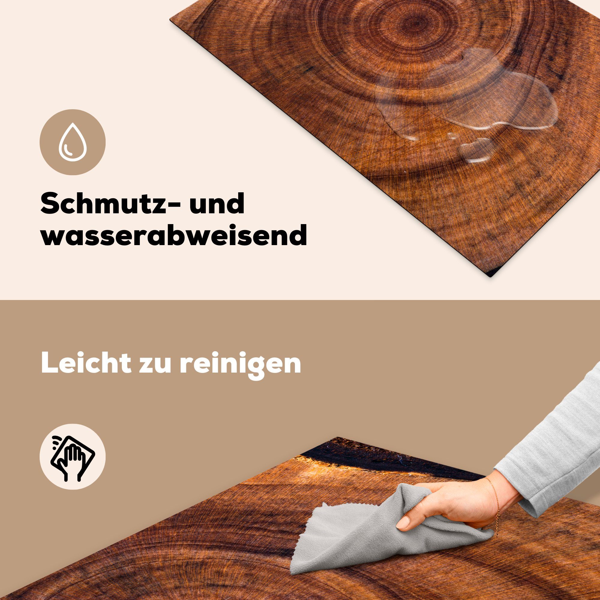 Schutz (1 Vinyl, Kreis 81x52 tlg), - Ceranfeldabdeckung - Holz Ringe, Induktionskochfeld küche, MuchoWow cm, Herdblende-/Abdeckplatte die für
