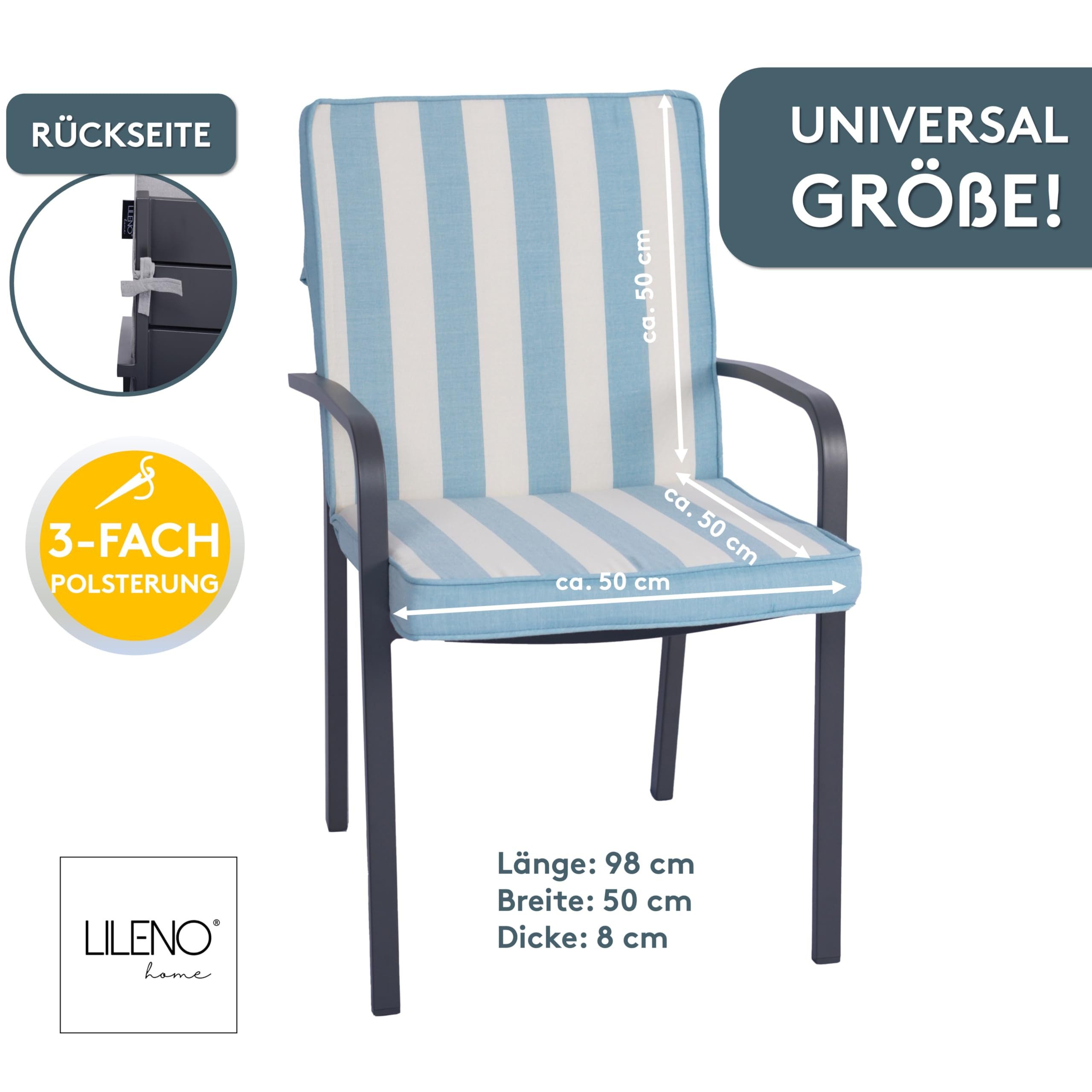 LILENO HOME Polsterauflage Niedriglehner, bequeme Sitzauflage für Gartenmöbel, Stuhlkissen, (1er Set), Gartenstuhl Auflage in Blockstreifen Aqua, Sitzpolster waschbar