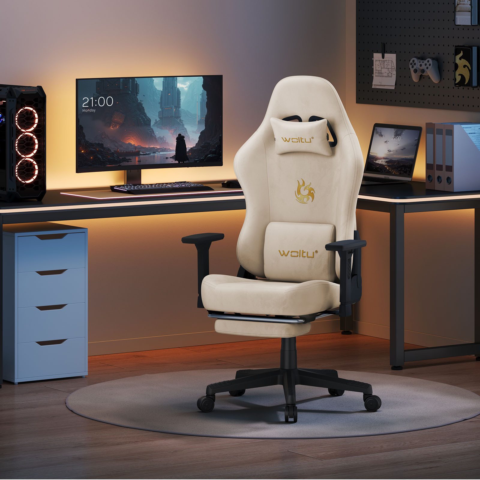 Woltu Gaming-Stuhl, Ergonomischer Bürostuhl PC Stuhl, Atmungsaktiver Wildlederimitat