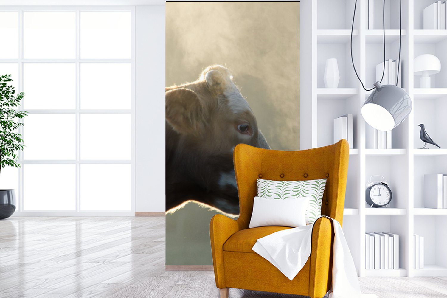 Schlafzimmer Wohnzimmer - Nebel Fototapete Matt, MuchoWow St), für Kuh bedruckt, Fototapete Vliestapete Küche, - (2 Sonne,