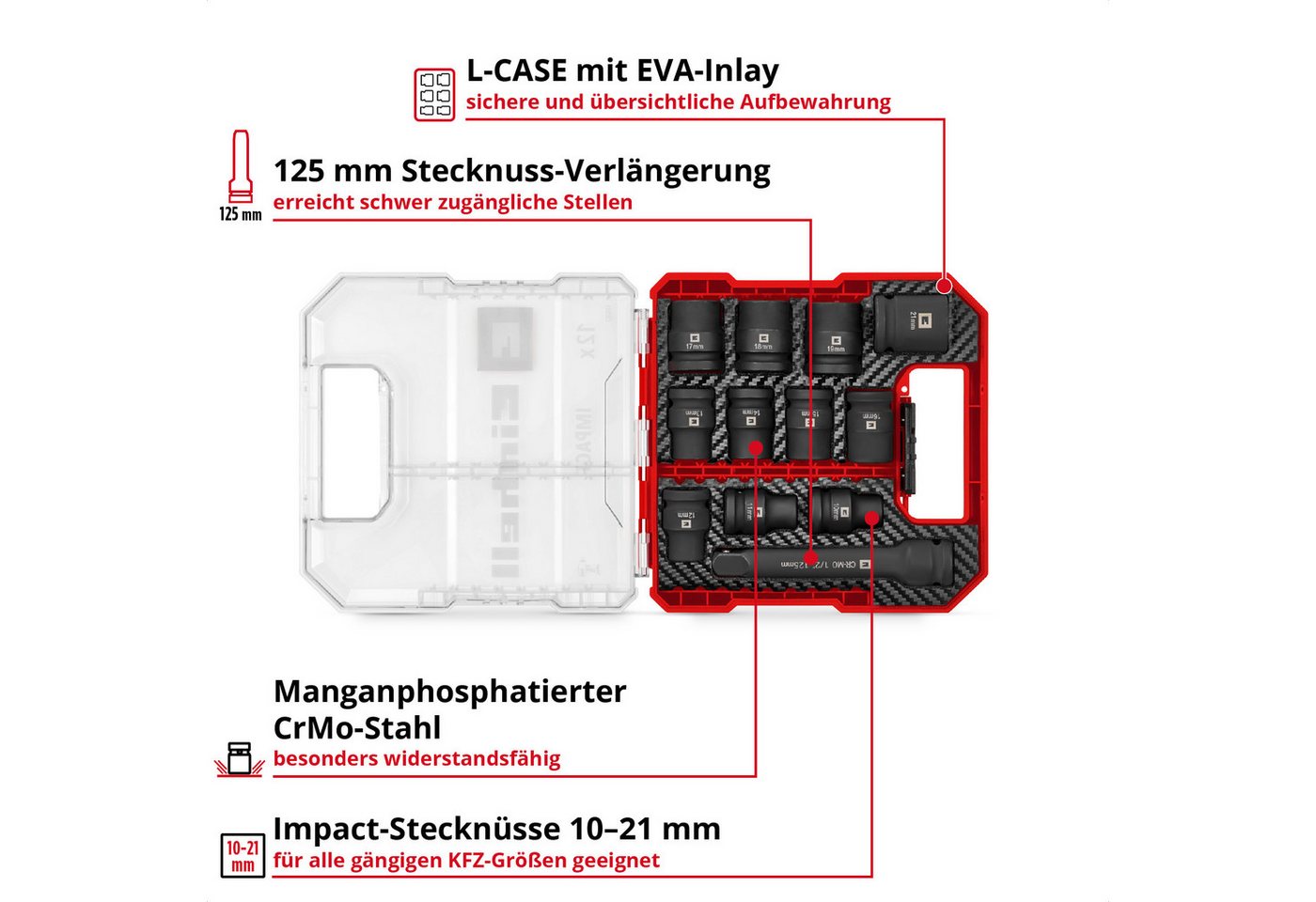 Thumbnail - Einhell Bohrer- und Bit-Set, (11x Stecknüsse (10 / 11 / 12 / 13 / 14 / 15 / 16 / 17 / 18 / 19 / 21 mm), 1x Stecknuss-Ver...