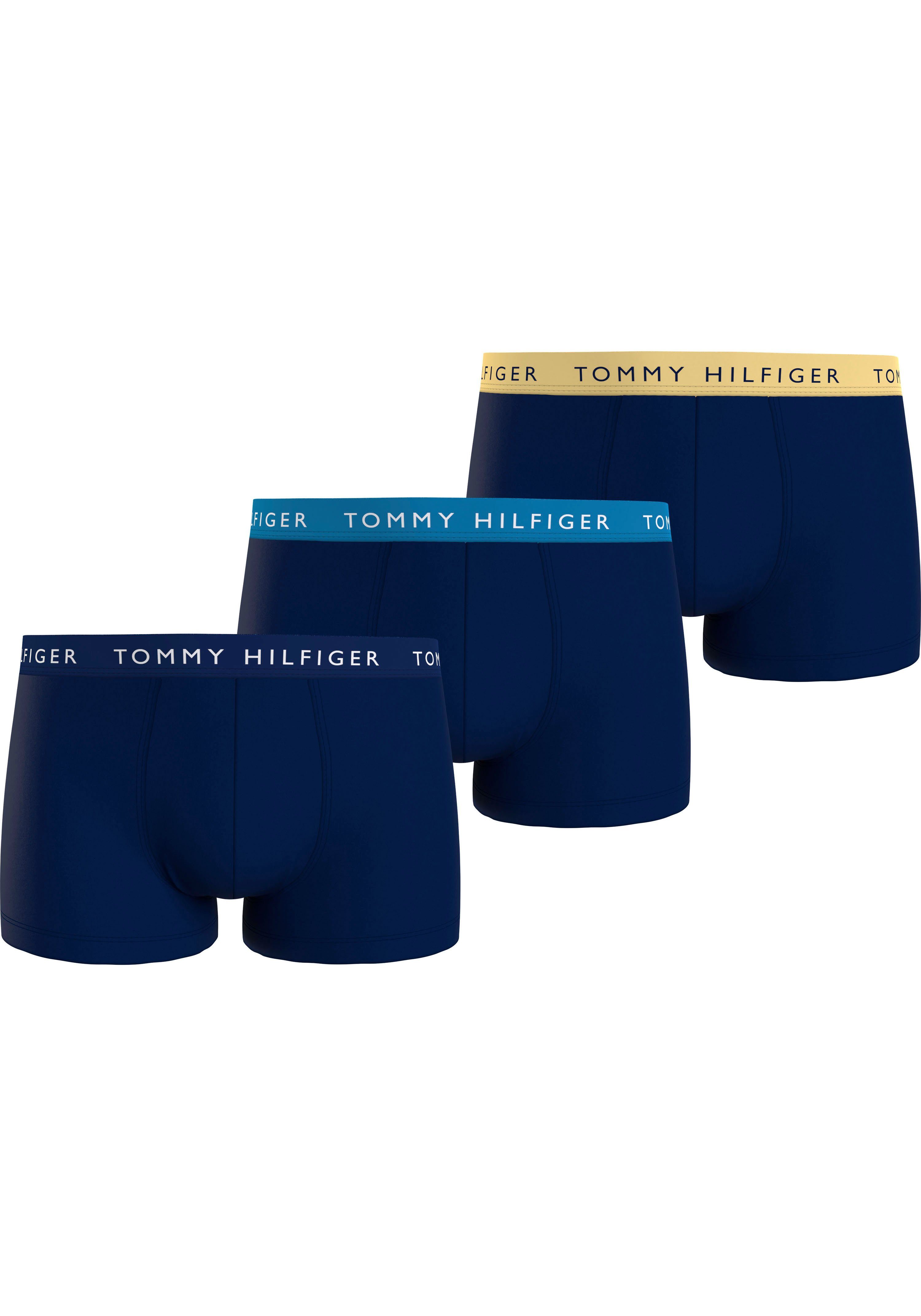 Tommy Hilfiger Underwear Trunk 3P TRUNK WB (Packung, 3-St., 3er-Pack) mit farbig abgesetztem Logo-Elastikbund Desert-Sky/Shocking-Blue/Sunray-(dunkelblau)