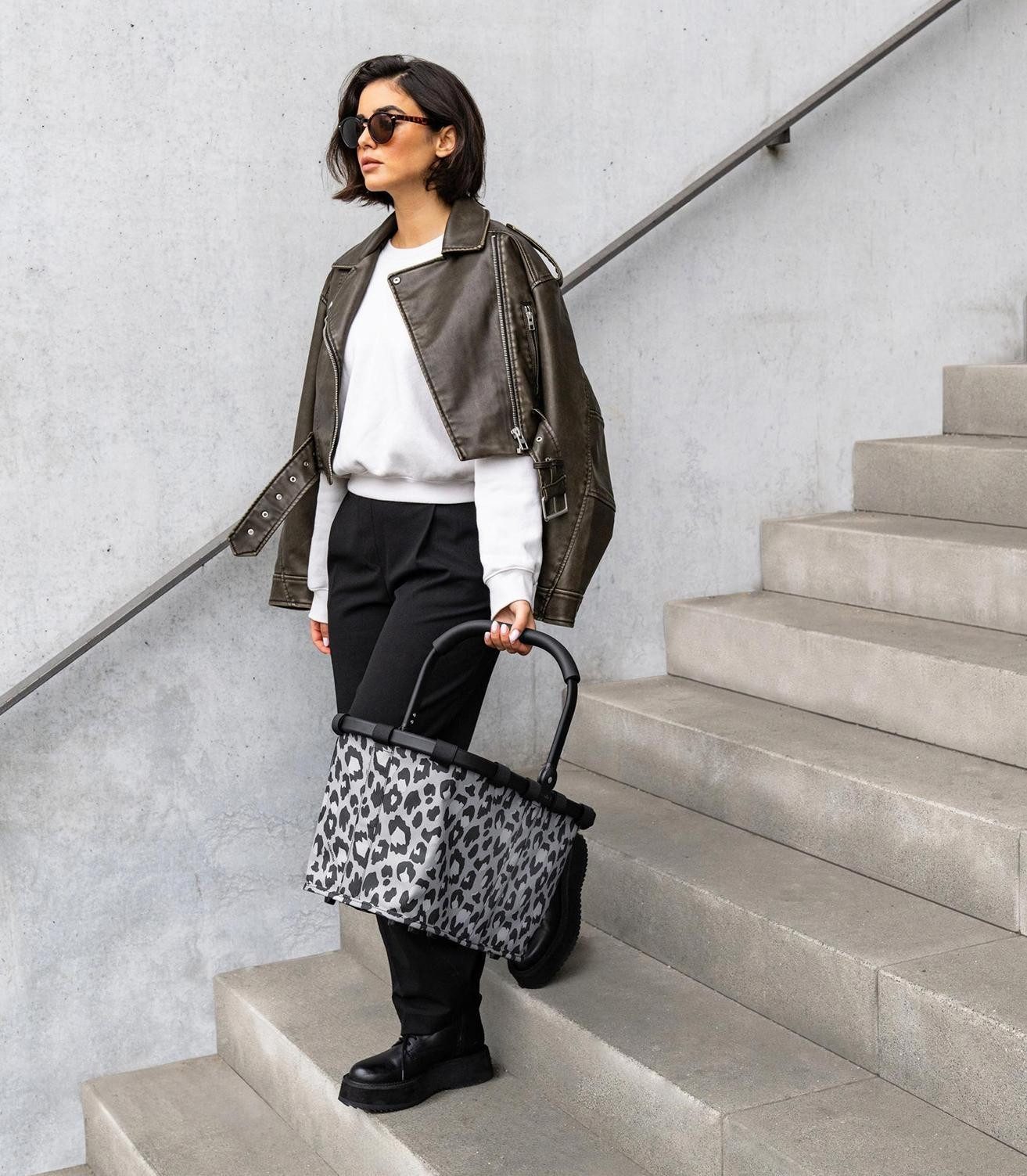 REISENTHEL® Einkaufskorb CARRYBAG LEO NERO, Grau, Aluminium, Polyester, 22 l, Wasserabweisend, B 48 x H 29 x T 28 cm