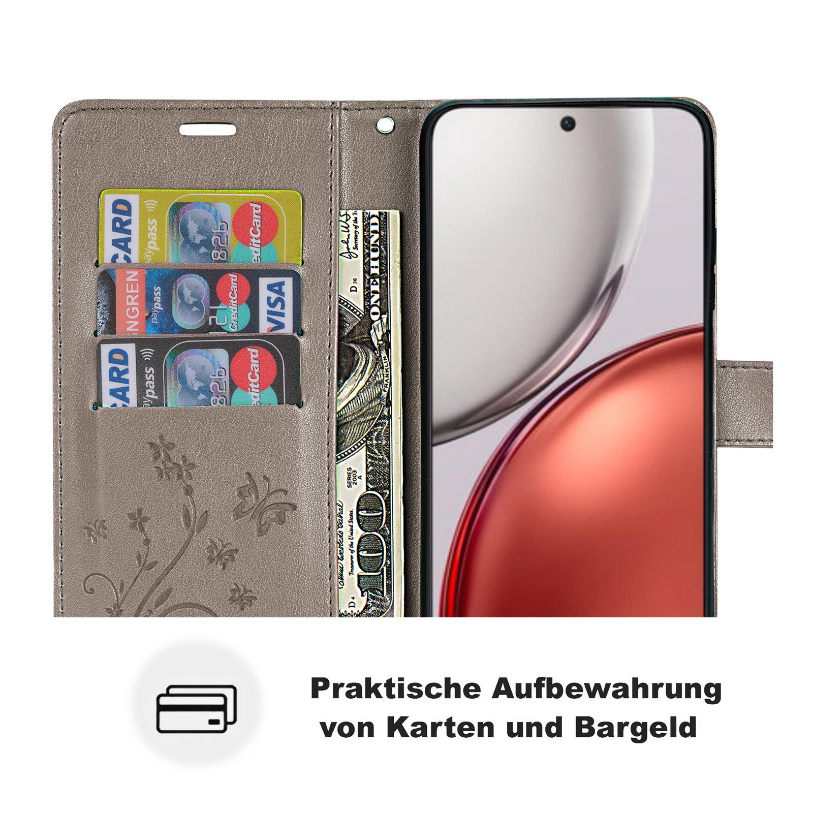 betterfon Handyhülle für Honor Magic 8 Lite Hülle Klapphülle Wallet Case Flip Cover Tasche, Klapptasche mit Magnetverschluss 3 Kartenfächer & Standfunktion – Bild 3 von 5