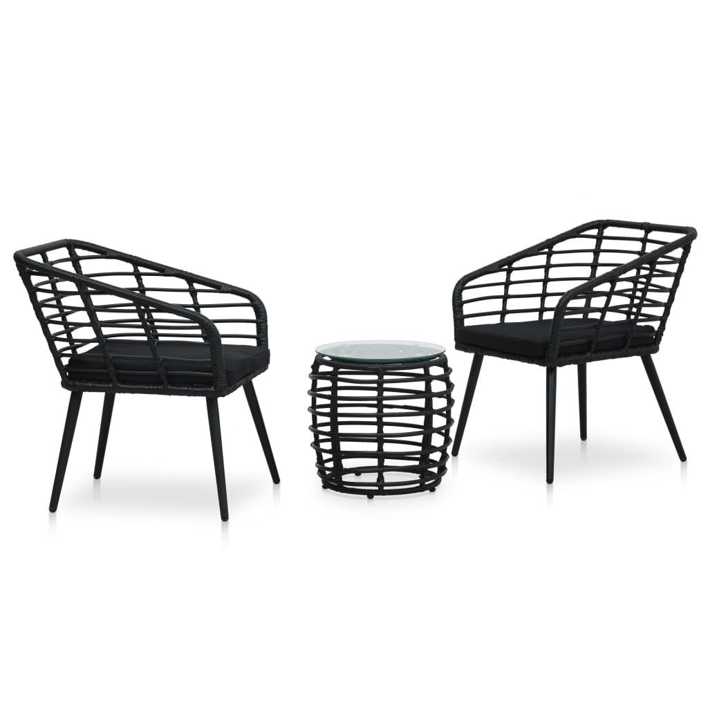 vidaXL Gartenlounge-Set 3-tlg. Bistro-Set Poly Rattan Schwarz, (3-tlg)
