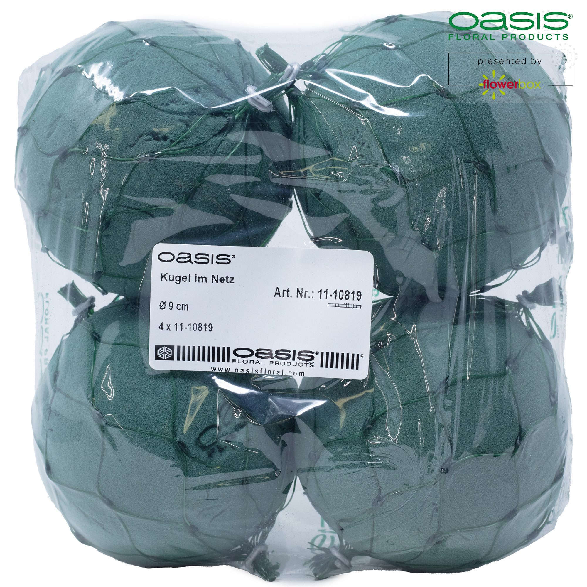 Oasis Schaumgummi 4er Pack OASIS® IDEAL Kugel im Netz, grün - Durchmesser 9 cm
