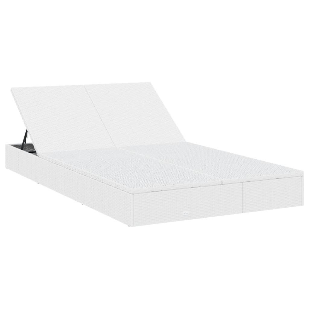 vidaXL Gartenliege Sonnenliege für 2 Personen mit Kissen Weiß Poly Rattan, 1 St.