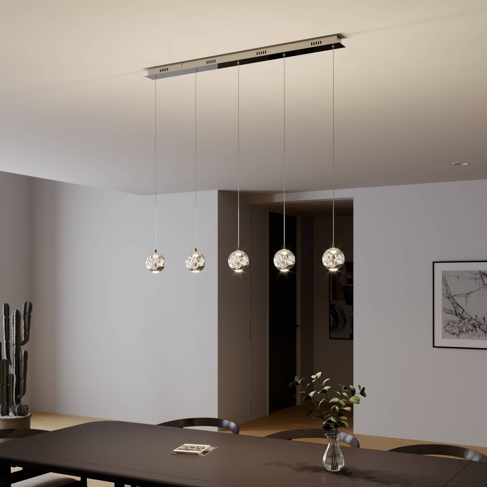 Lucande Pendelleuchte Hayley, warmweiß, diese Glas, verbaut, chrom, Glas, namhaften Metall, flammig, klar, vom Qualitätslampe Modern, inkl. LED-Leuchtmittel Erhalten 5 hochwertige Sie fest Leuchtmittel, Hersteller