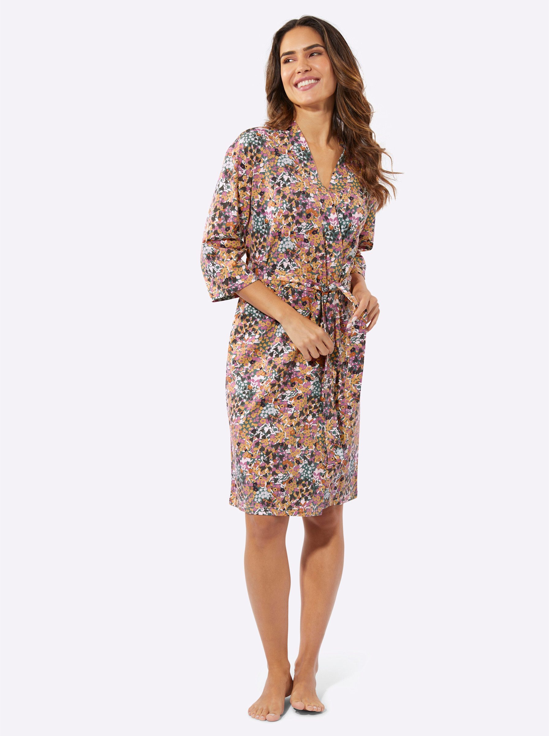 Sieh an! Morgenmantel Morgenmantel 3/4-Arm, Baumwolle, Bindeband, Single-Jersey