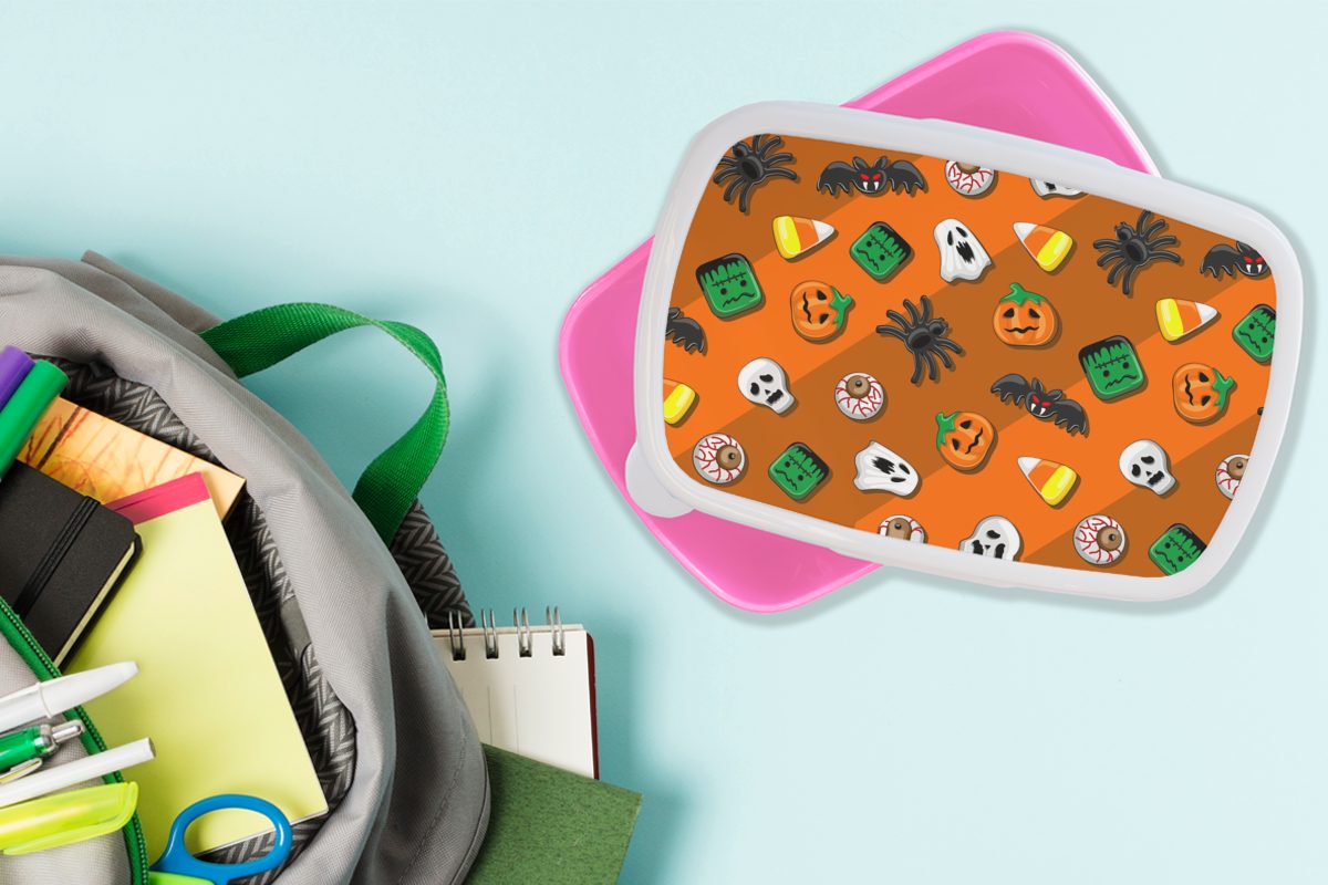 MuchoWow Lunchbox Süßigkeiten - rosa - Brotbox Muster, Snackbox, für Kunststoff Kunststoff, (2-tlg), Halloween Mädchen, Kinder, Erwachsene, Brotdose