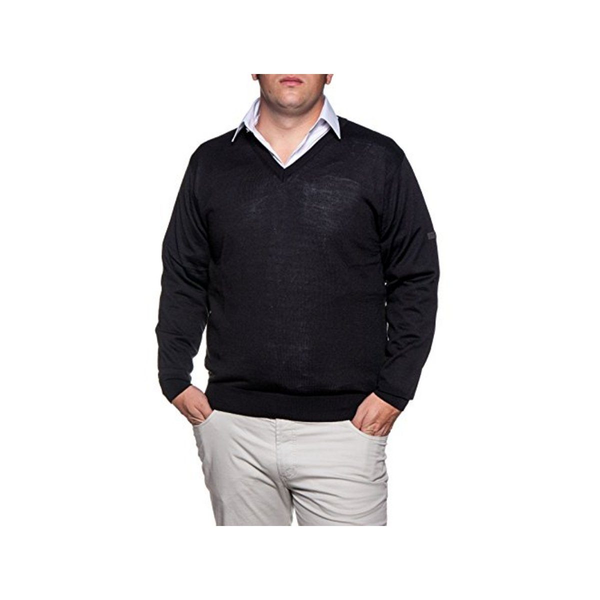 Rundhalspullover V Pullover für Herren in schwarz