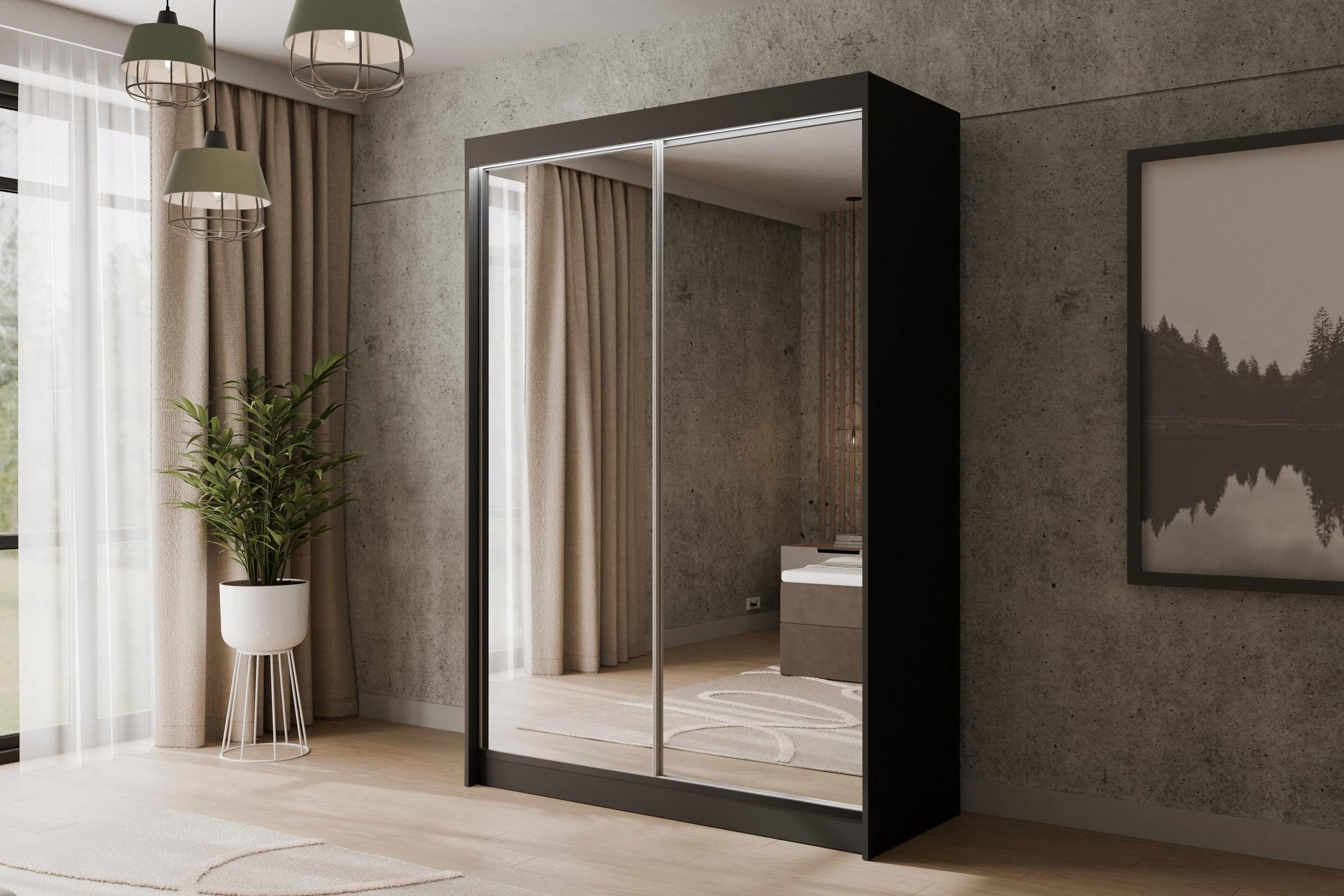 ALTDECOR Schiebetürenschrank AMOHA (Kleiderschrank Garderobenschrank mit viel Stauraum Moderner Schrank) Spiegel Spiegeltüren Vielseitiger Schwebetürenschrank L – Bild 3 von 5