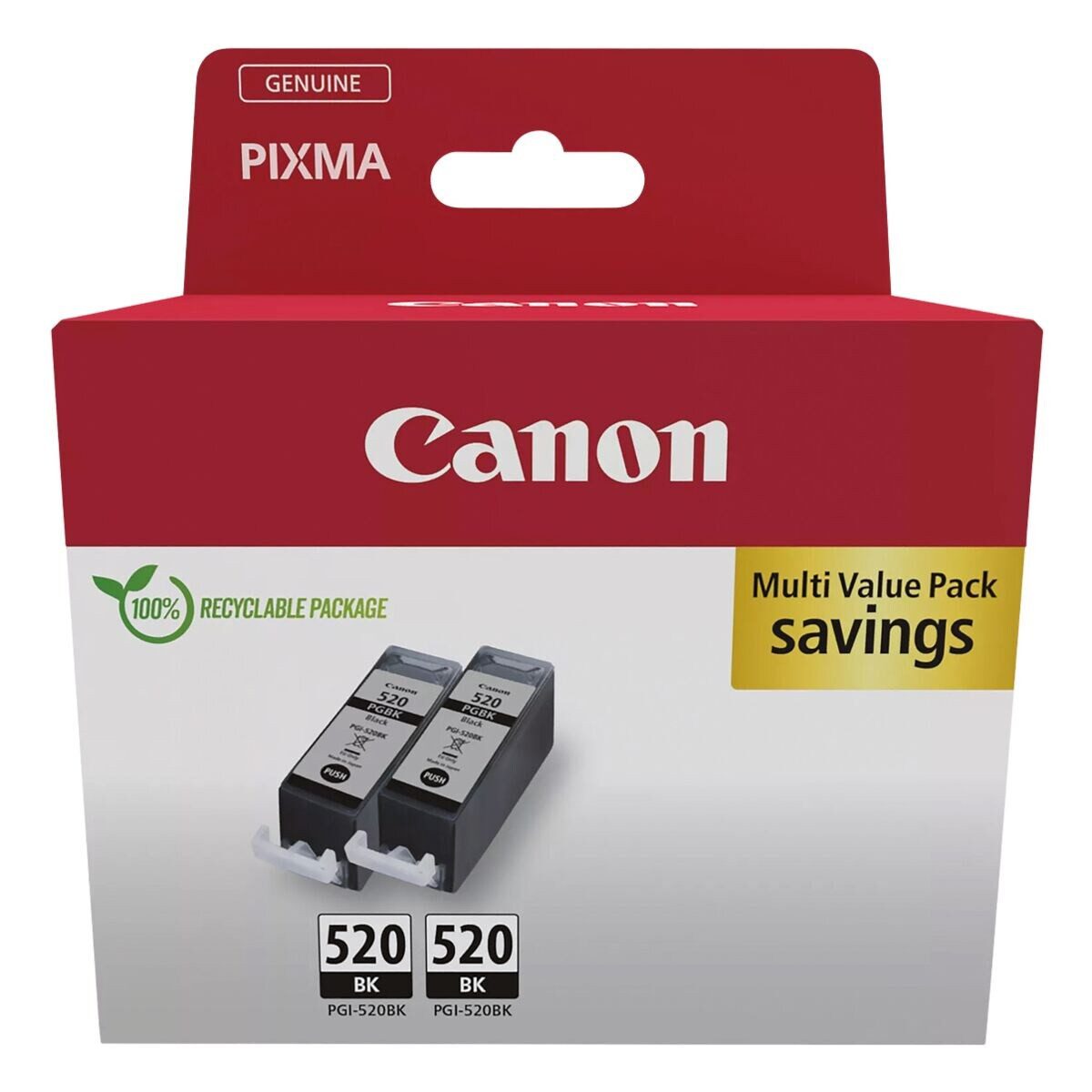 Canon PGI-520Bk Tintenpatrone (Doppelpack, 2-tlg., Original Druckerpatrone, schwarz)