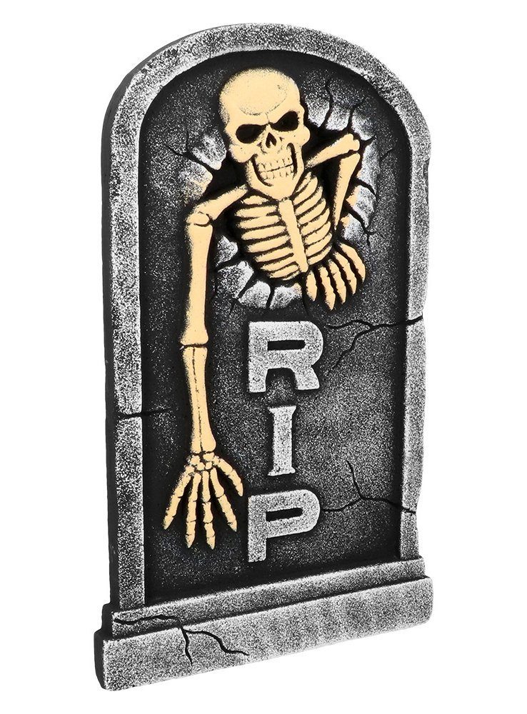 Boland Hängedekoration RIP Grabstein mit Skelett, Schaurige Halloween-Deko aus leichtem Polystyrol