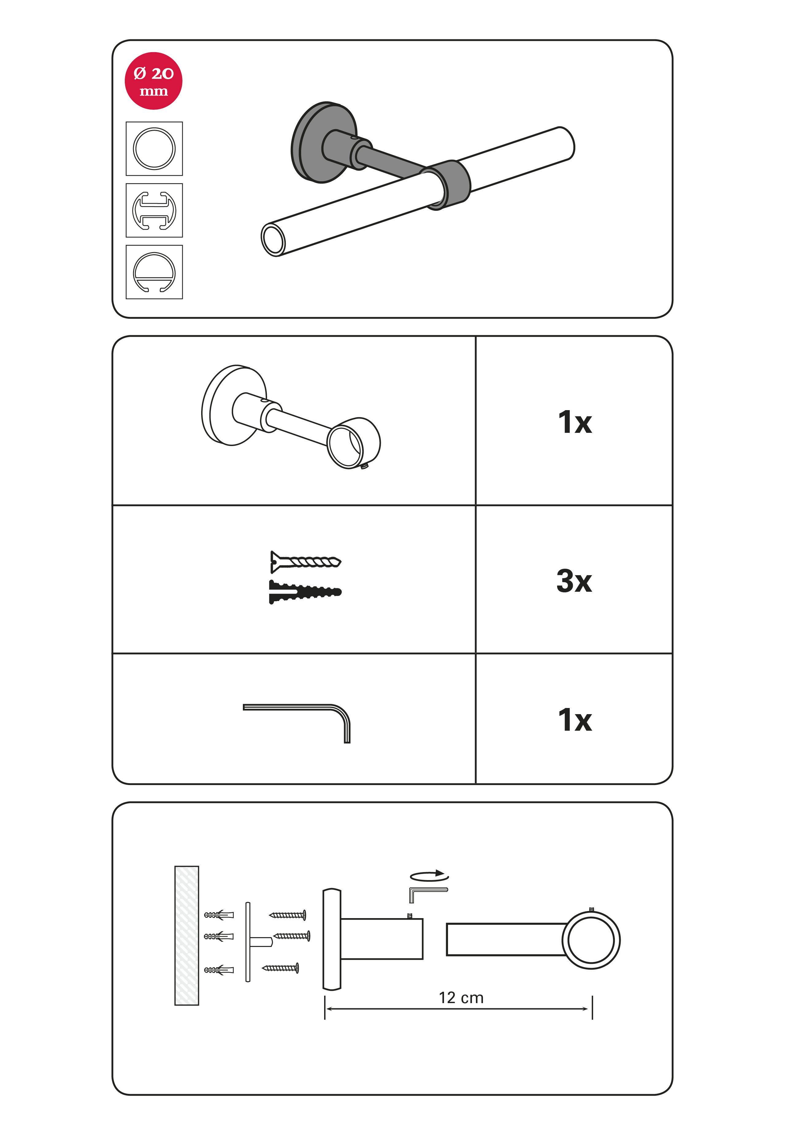 Träger Wandträger geschlossen für weiß Gardinenstange, Serie GARDINIA, Chicago (1-St), 20 mm Ø Einzelprogramm