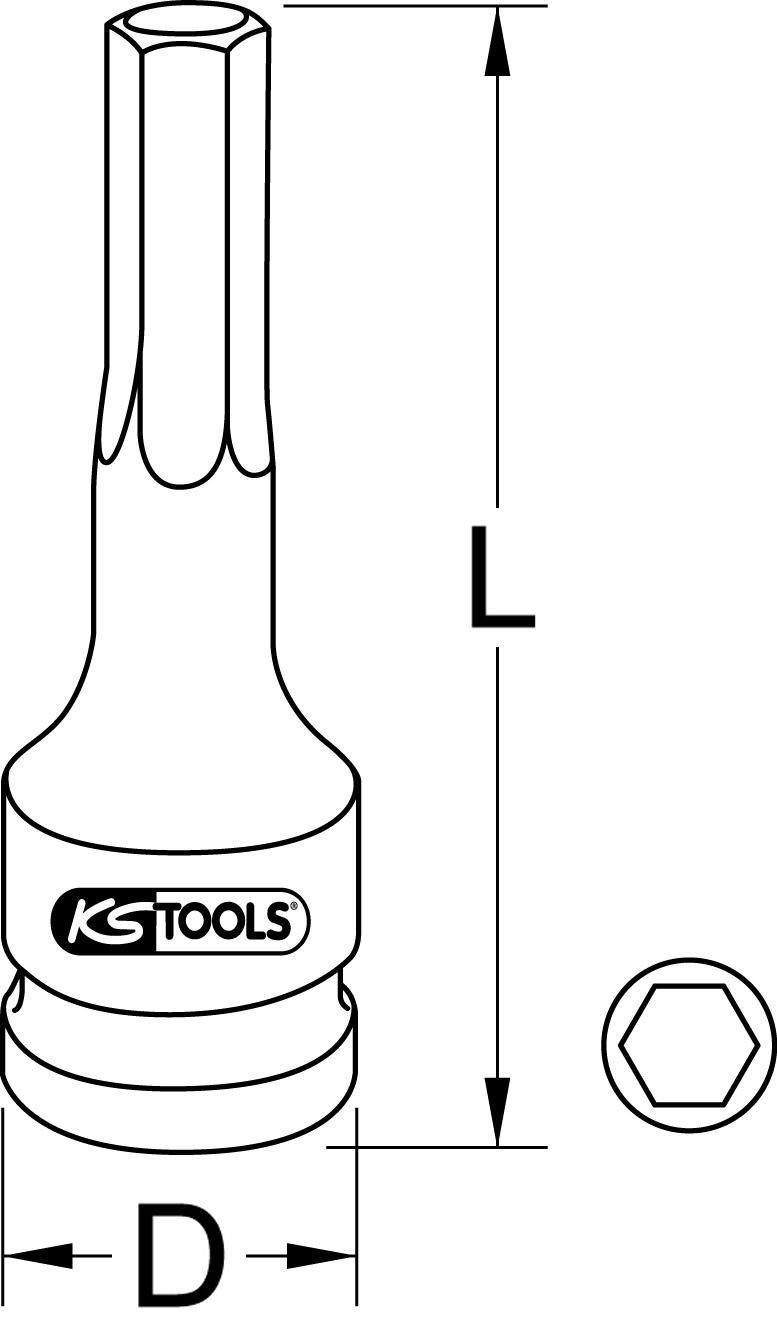 Kraft-Bit-Stecknuss Torx, T50 Stecknuss Tools KS 1/2" lang,