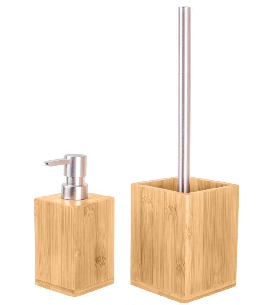 Sanilo Badaccessoire-Set Bambus, WC-Bürste und Pumpe, auswechselbarer & 2 tlg., Bürstenkopf, hochwertig 2-tlg., Seifenspender, stabile modern