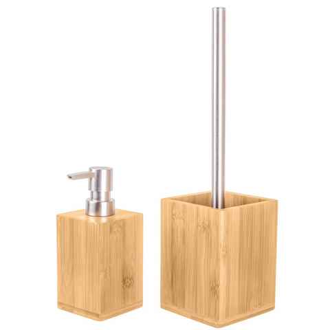 Sanilo Badaccessoire-Set Bambus, WC-Bürste und Seifenspender, 2 tlg., 2-tlg., auswechselbarer Bürstenkopf, stabile Pumpe, hochwertig & modern