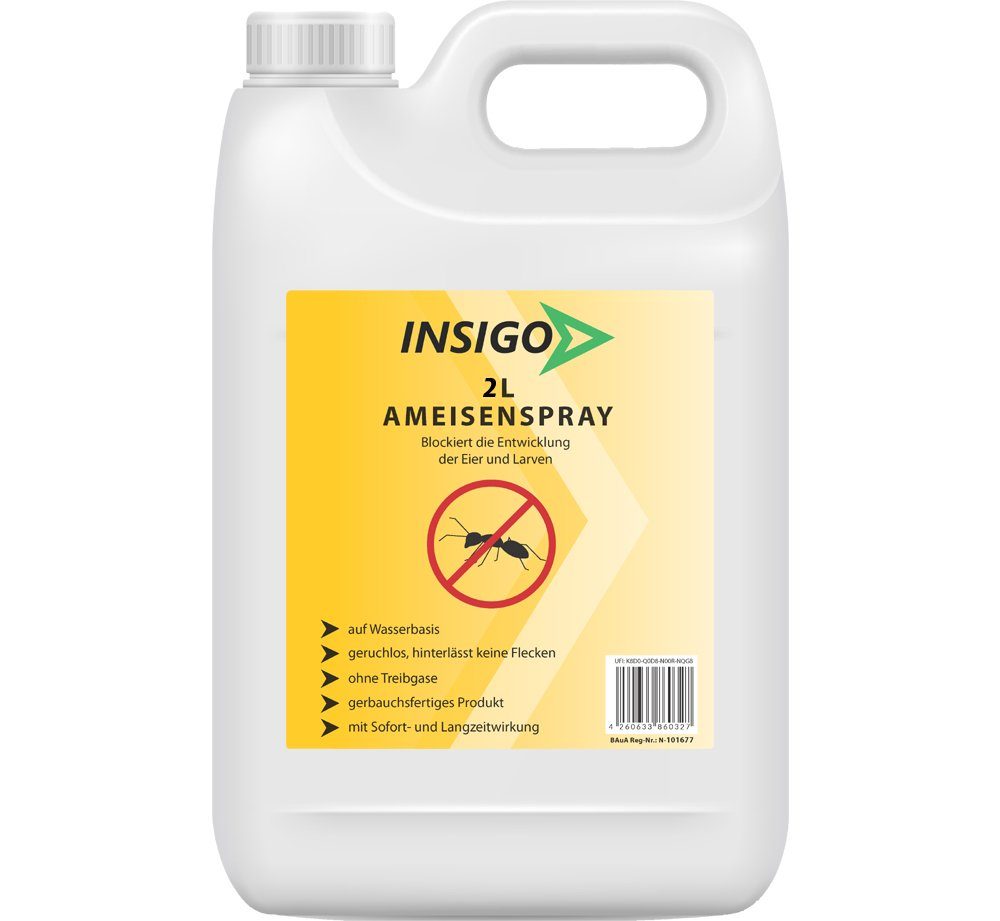 INSIGO Ameisengift Ameisen Spray gegen Ameisen, Larven & Eier, 2 l, 1-St., auf Wasserbasis, geruchsarm, brennt / ätzt nicht, mit Langzeitwirkung