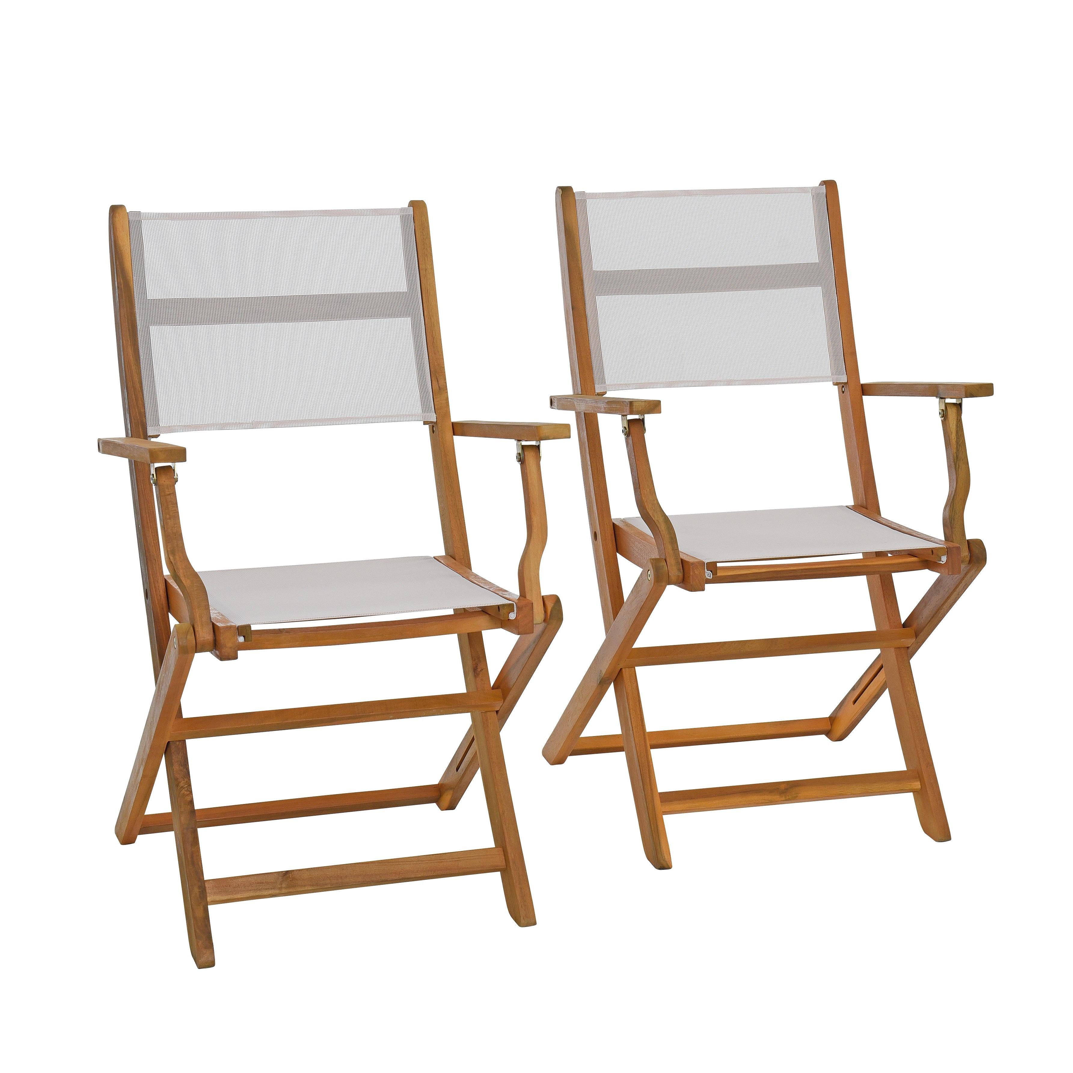 ESTEXO Gartenstuhl Klappstuhl Textil 2er Set Gartensessel Klappsessel Akazienholz Weiß