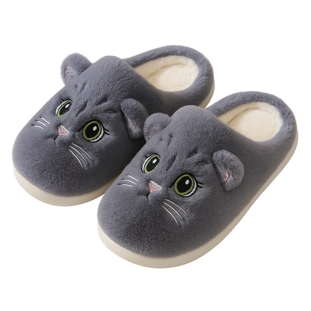 Corimori Flauschige Katzen Kätzchen Pantoffeln Plüsch Hausschuhe (Packung, Geschenk) super süße Plüsch Hausschuhe für Kinder und Erwachsene, EU Größe 34-35