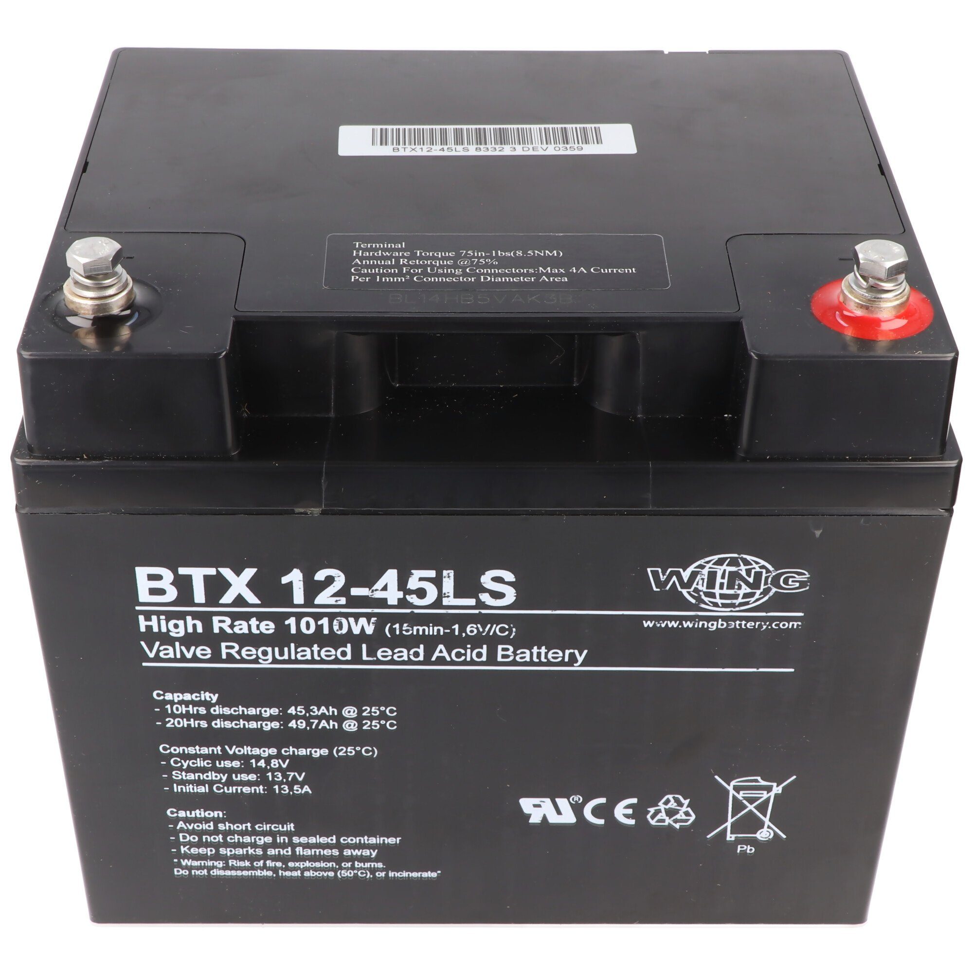 Wing Wing BTX12-45LS 12V 47Ah high rate hochstromfähig Bleiakku AGM Blei G Akku 45000 mAh (12,0 V)