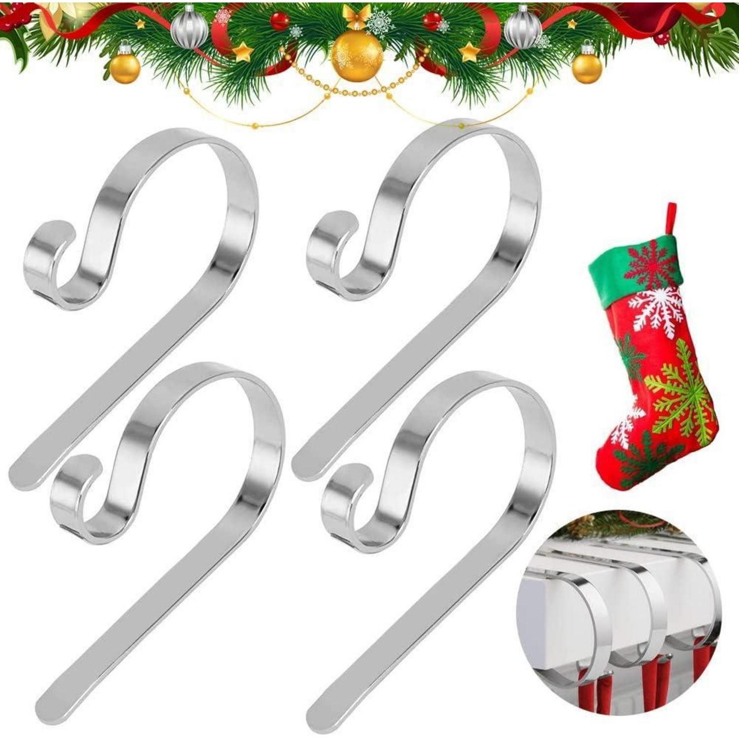 LuxusKollektion Kantenhocker Weihnachtsstrumpf Halter Kamin 4er Metall Haken Set für Weihnachtsdeko