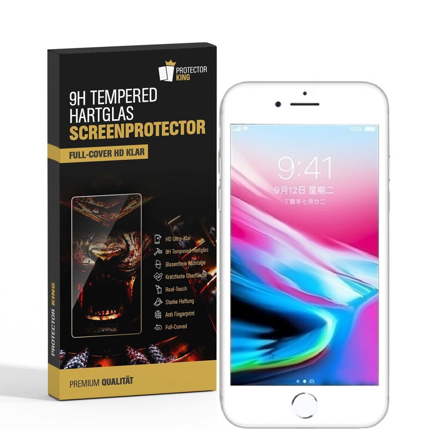 Protectorking Schutzfolie 2x 9H Hartglasfolie für iPhone 8 Plus FULL COVER  3D Panzerfolie Displa, (2-Stück), Hoch Quailitative FULL CURVED  Temperiertes 9H Panzerglas HD ULTRA KLAR