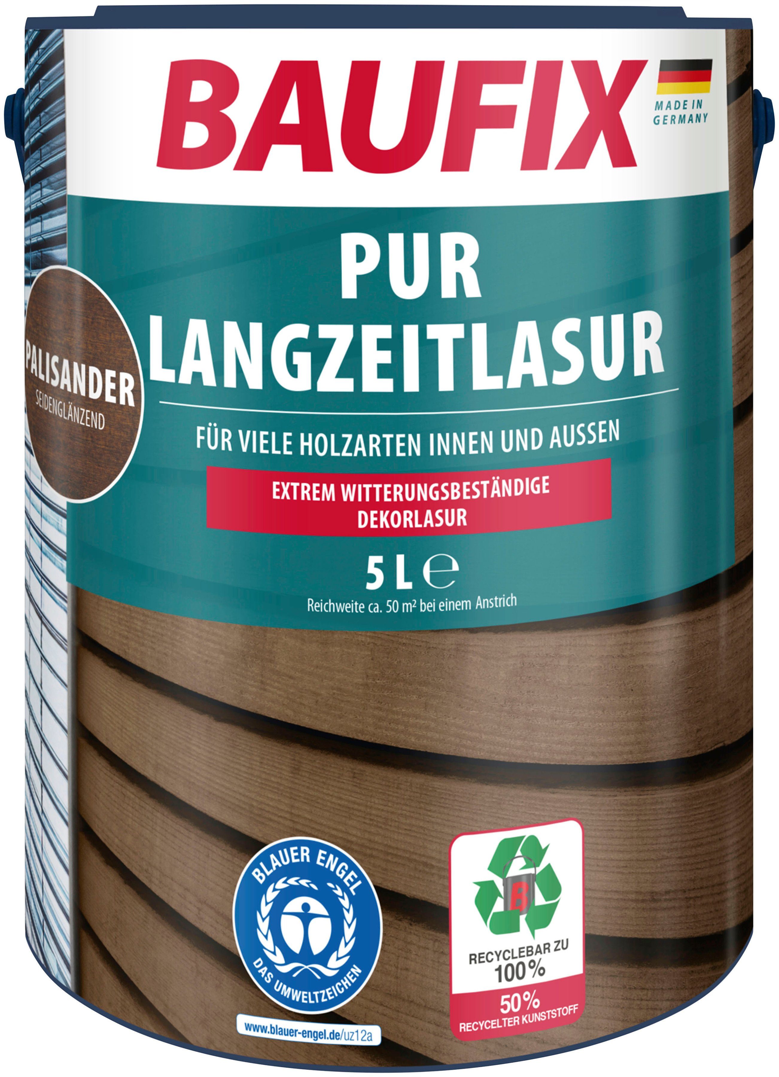 Baufix Holzschutzlasur PUR Langzeitlasur, UV beständig, wetterbeständig, 5L, seidenglänzend palisander