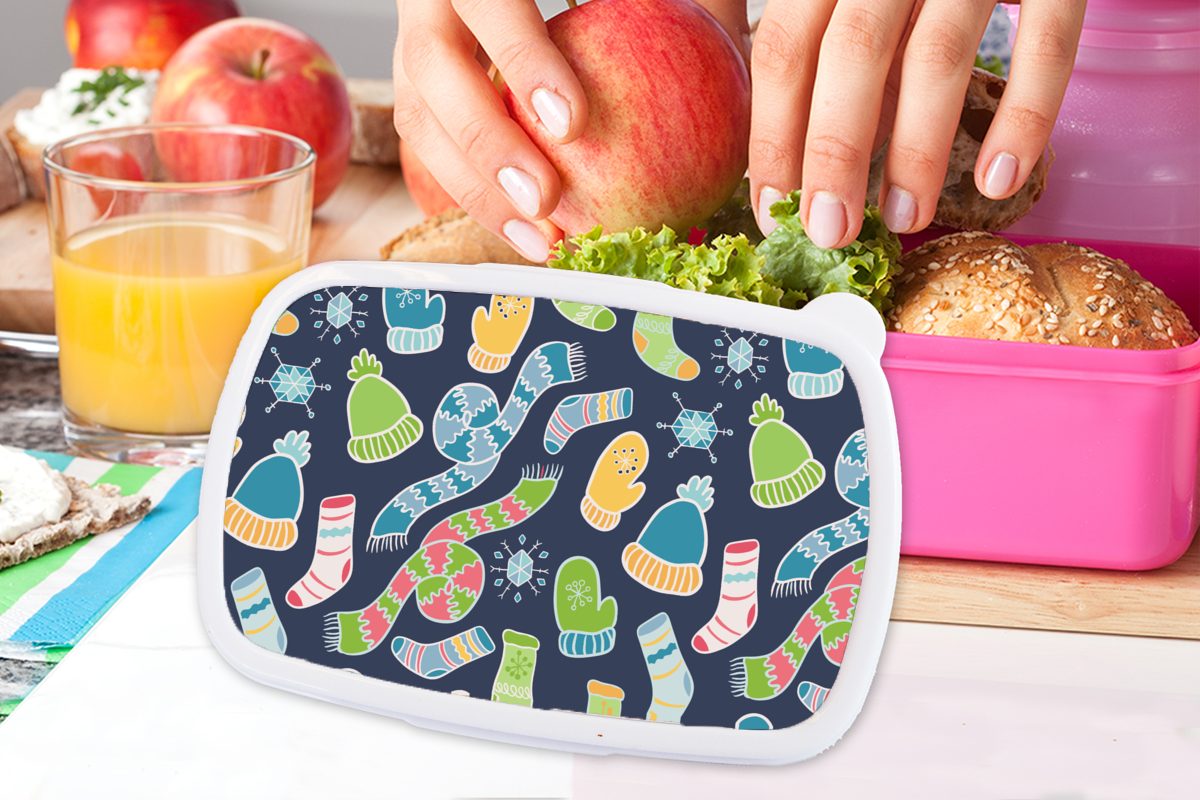 MuchoWow Lunchbox Schal - - Kinder, Kunststoff Mädchen, rosa Brotdose Regenbogen (2-tlg), Brotbox Kunststoff, Snackbox, für Mütze - Schnittmuster, - Winter - Handschuhe Erwachsene