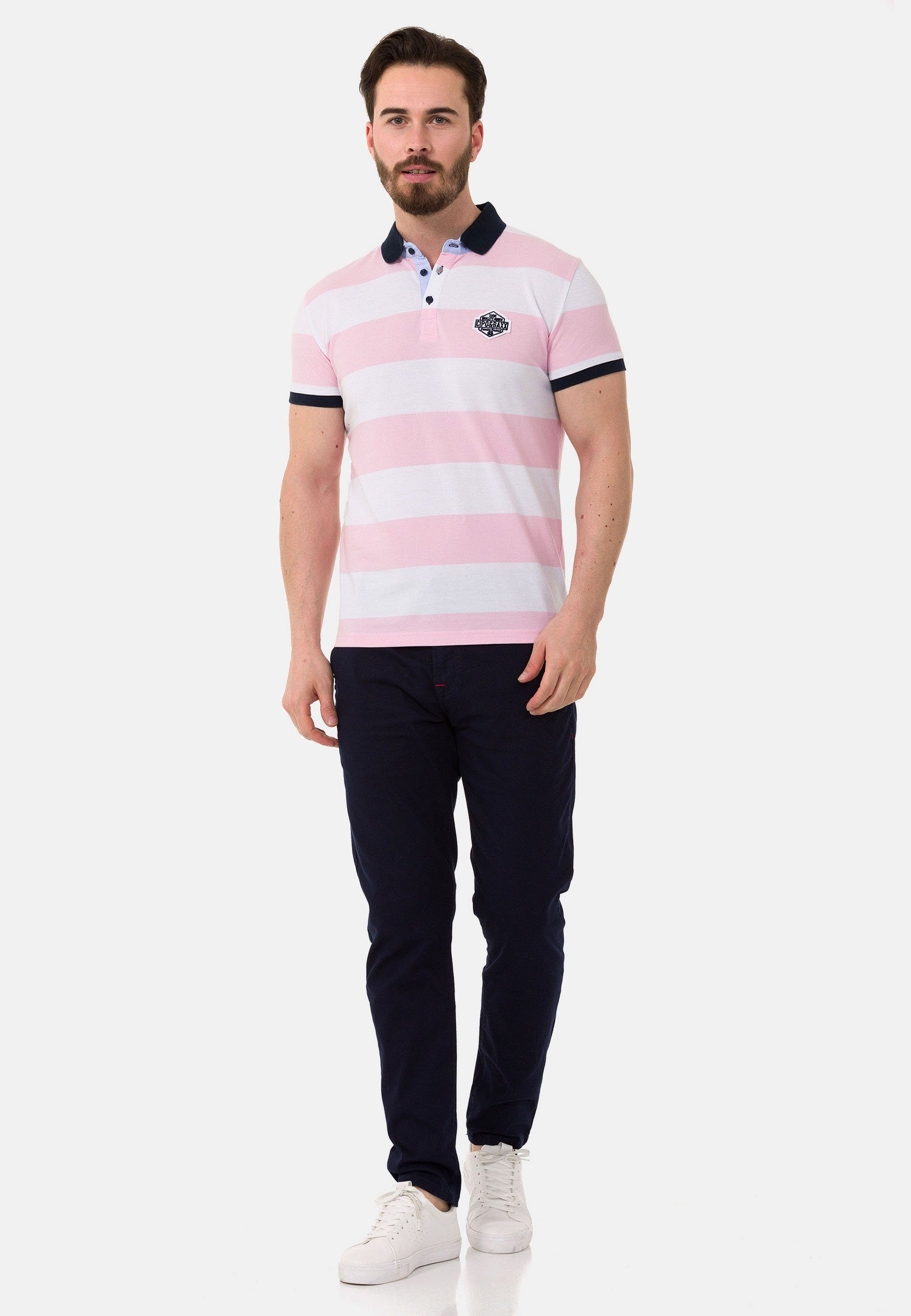 & weiß-pink Poloshirt breitem mit Cipo Streifenmuster Baxx