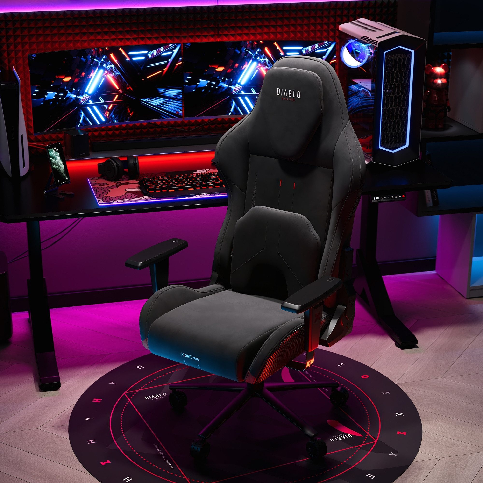 DIABLO CHAIRS Gaming-Stuhl X.One Prime Stoff ergonomisch Metallbasis 140kg CoolComfort (Magnetische Kopfstütze, Höhenverstellbare Armlehnen, Kühlender Sitz), Ko – Bild 4 von 5
