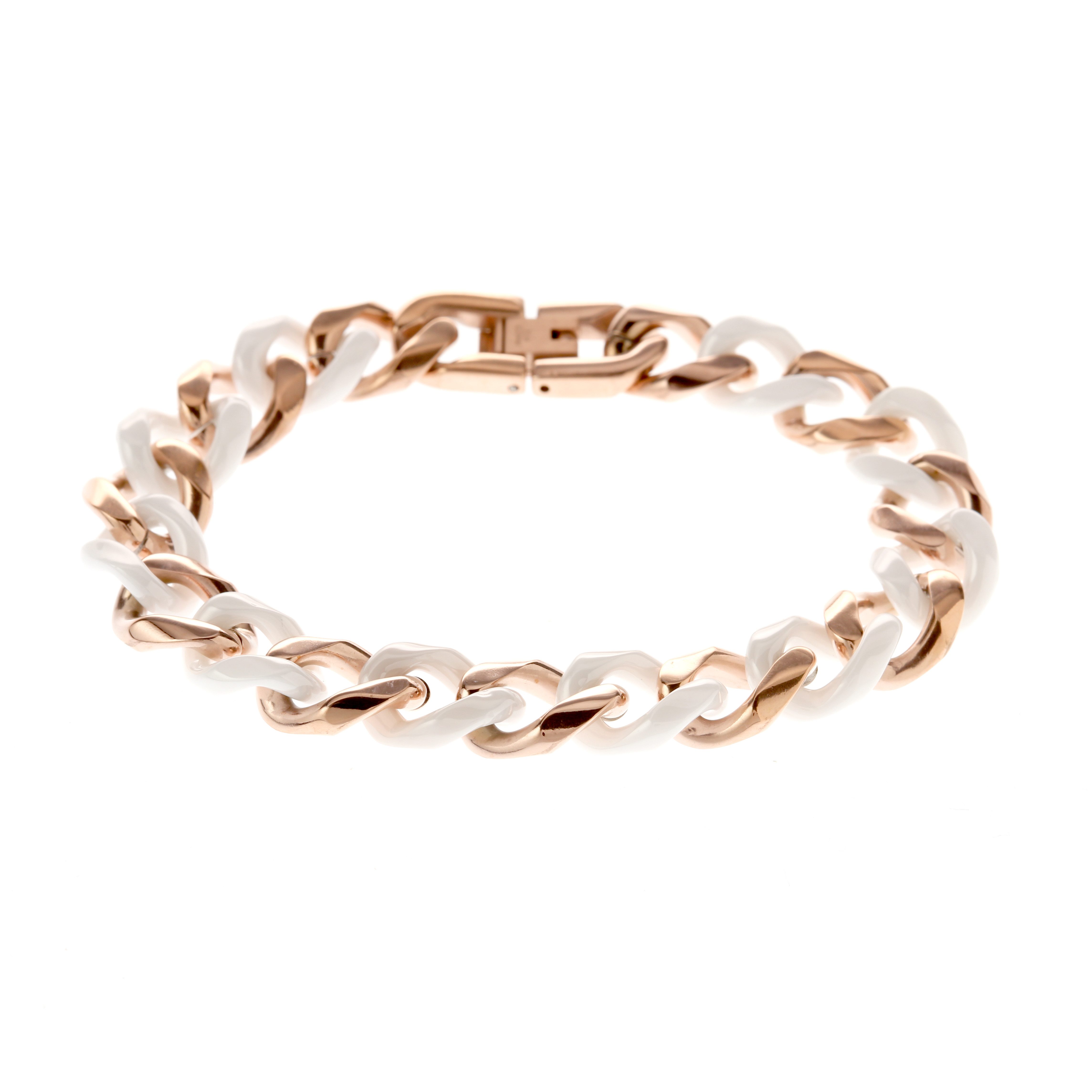 Karisma Schmuck Armband Edelstahlarmband Frauen Panzer Rosé Gold Edelstahl Armband, - Schwarze Keramik Glieder - Hoch Poliert Breite 12mm - BA1060-3