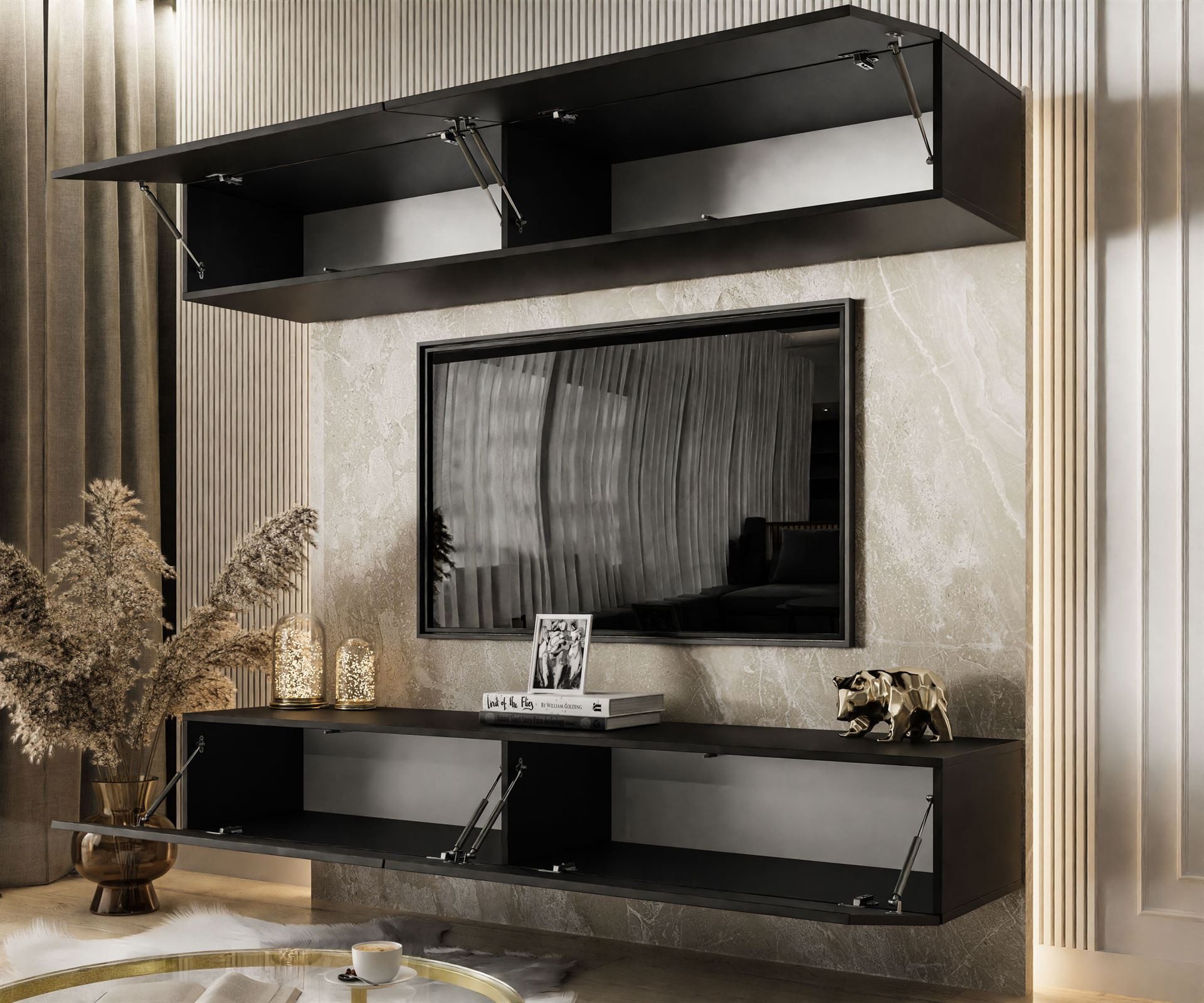 Lookway Wohnwand COLETTE MATT mit Push-to-Open-System und LED-Beleuchtung