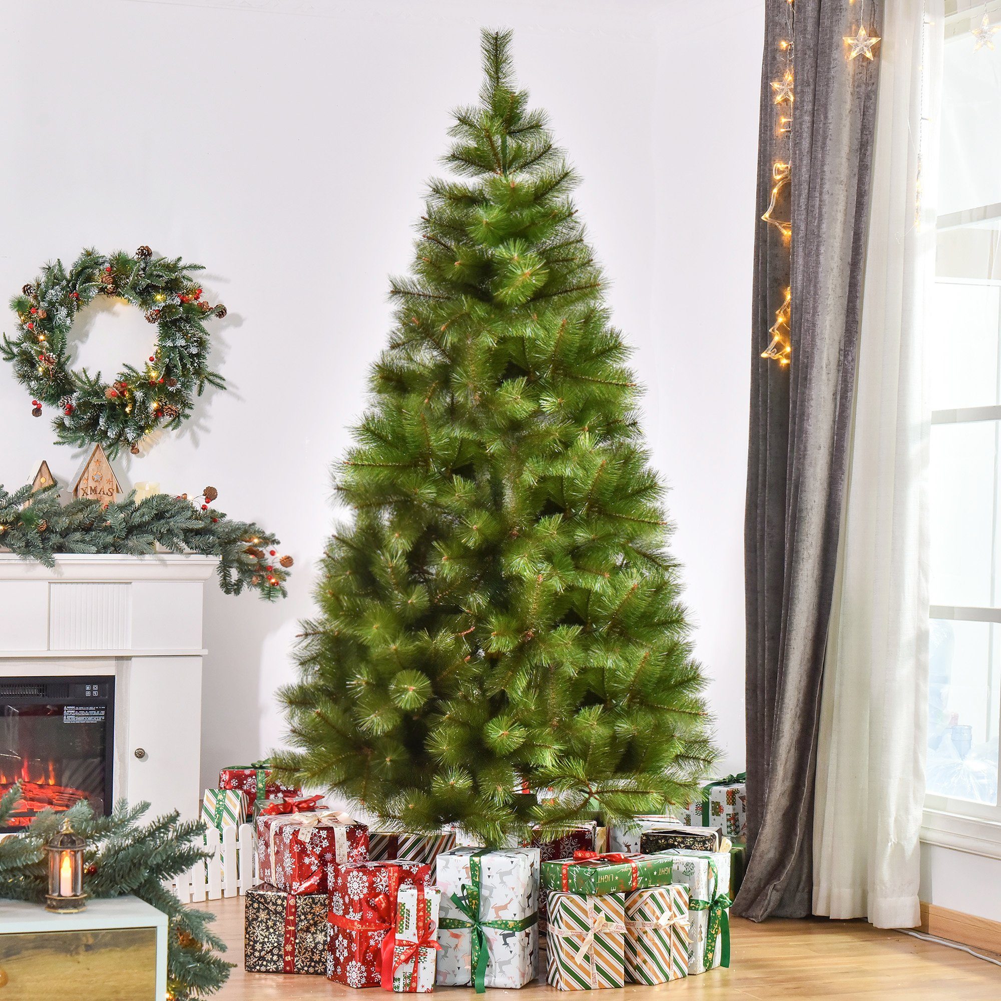 HOMCOM Künstlicher Weihnachtsbaum Christbaum Ästen Dichte Zweige PET Metall, Tannen, 90 x 210cm (BxH), grün