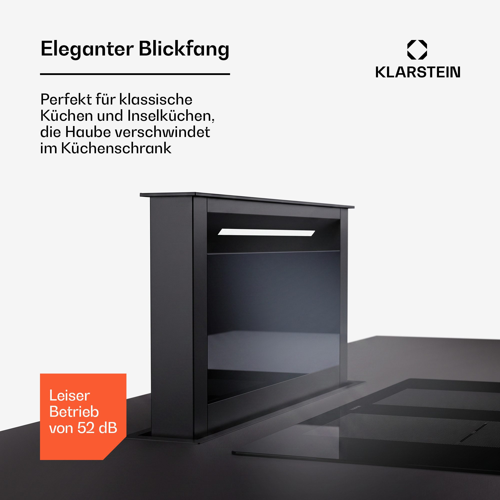 Klarstein Deckenhaube Royal Flush Serie Royal Flush Eco Downdraft Dunstabzugshaube 60 cm 576 m³/h A++ Abzugshaube Downdraft Abluft Umluft versenkbar mit Edelsta – Bild 4 von 5