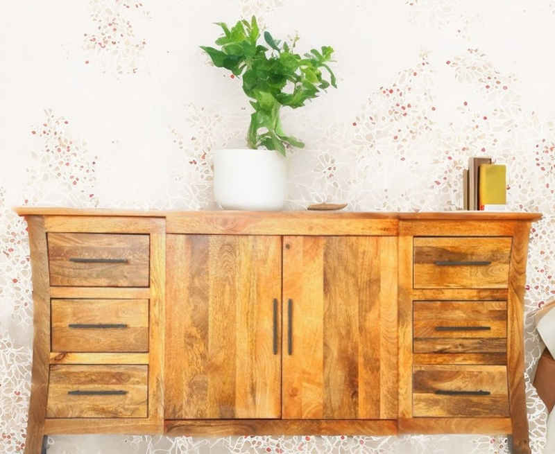 OPIUM OUTLET Kommode Sideboard Konsole Schrank massiv Holz Mango Landhaus-Stil (Breite x Tiefe x Höhe: 190 x 50 x 90 cm), komplett montiert, asiatisch indisch fernöstlich