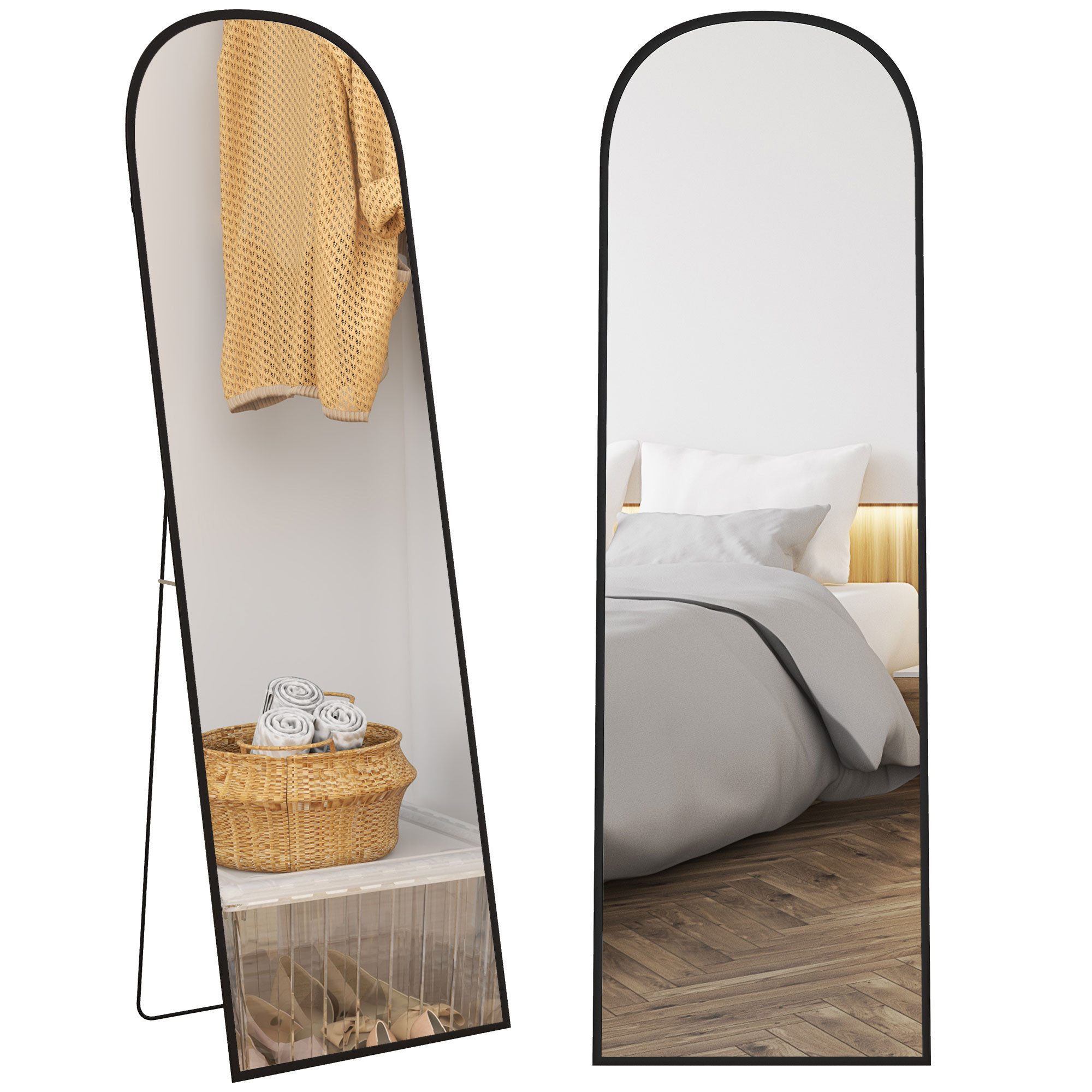 HOMCOM Standspiegel Standspiegel mit Bruchsichere Hartglas und Alurahmen, Wandspiegel (Stehspiegel, 1-St., Wandspiegel), für Wohnzimmer, Schlafzimmer, Schwarz
