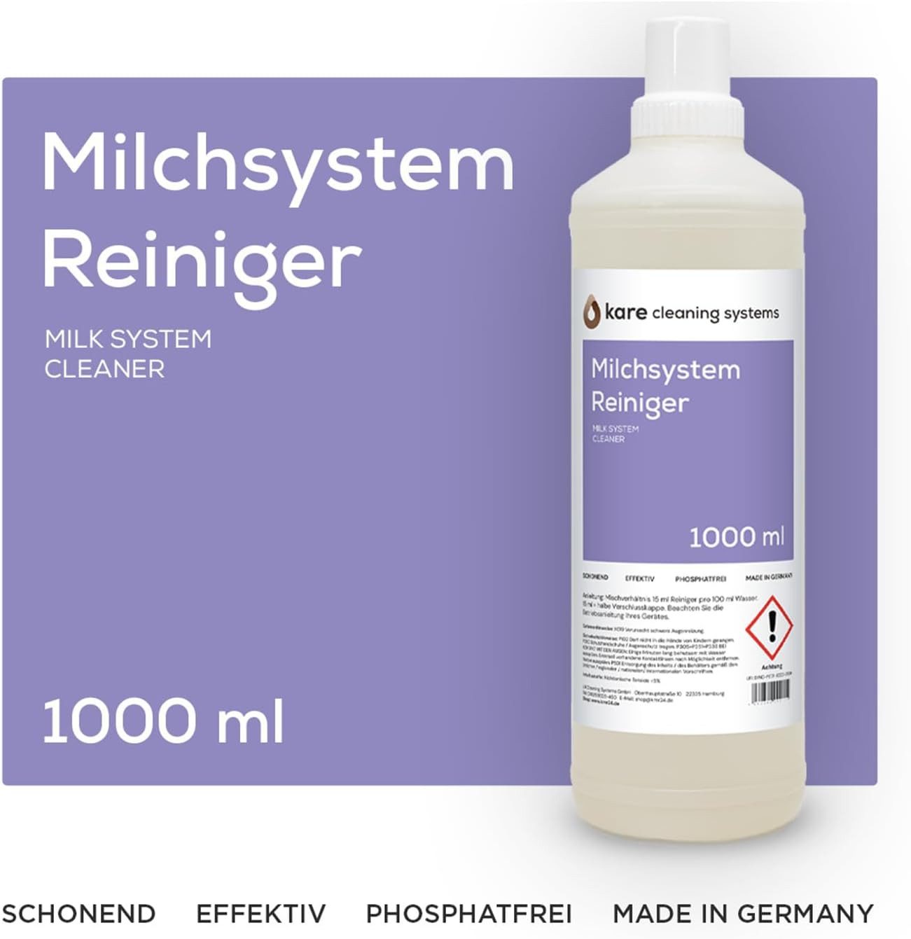 Kare MSR1000 Milchsystem-Reiniger (1 Liter 1000 ml (1 Flasche) Schonend - Effektiv - Phosphatfrei, 100% Made in Germany)