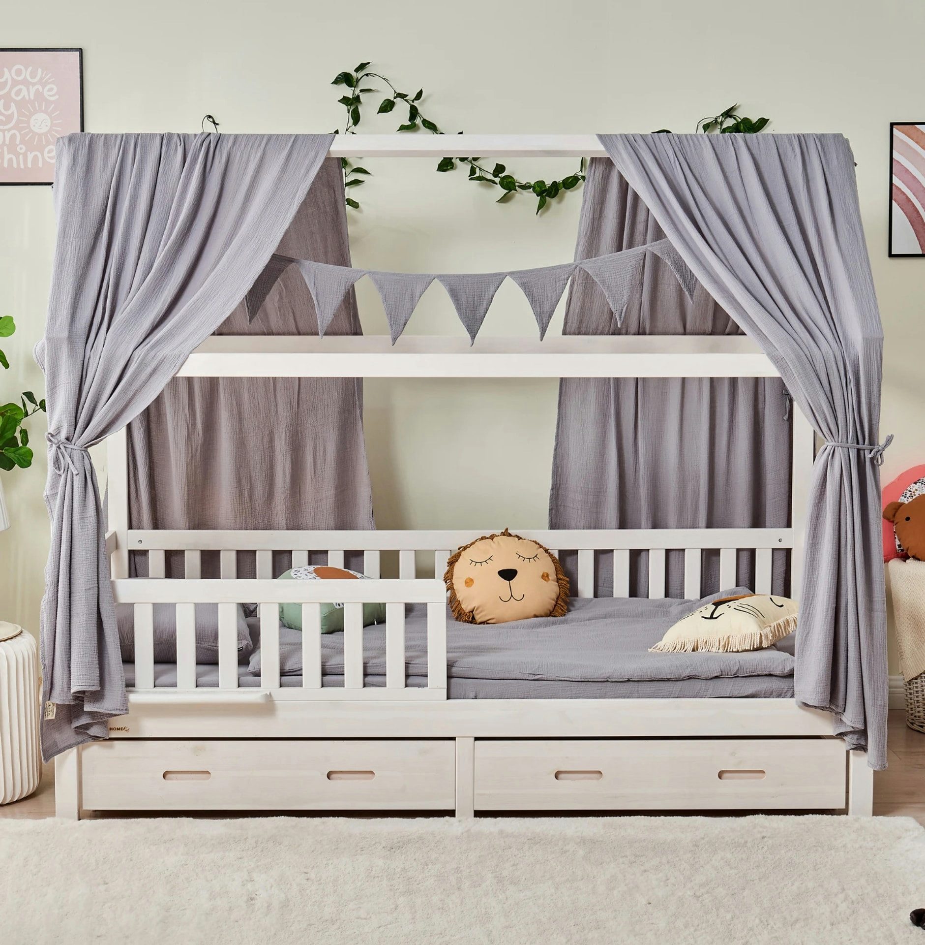 Alavya Home® Betthimmel Alavya Home Dekoset aus 100% Bio-Musselin Baumwolle, 125x350cm Grau
